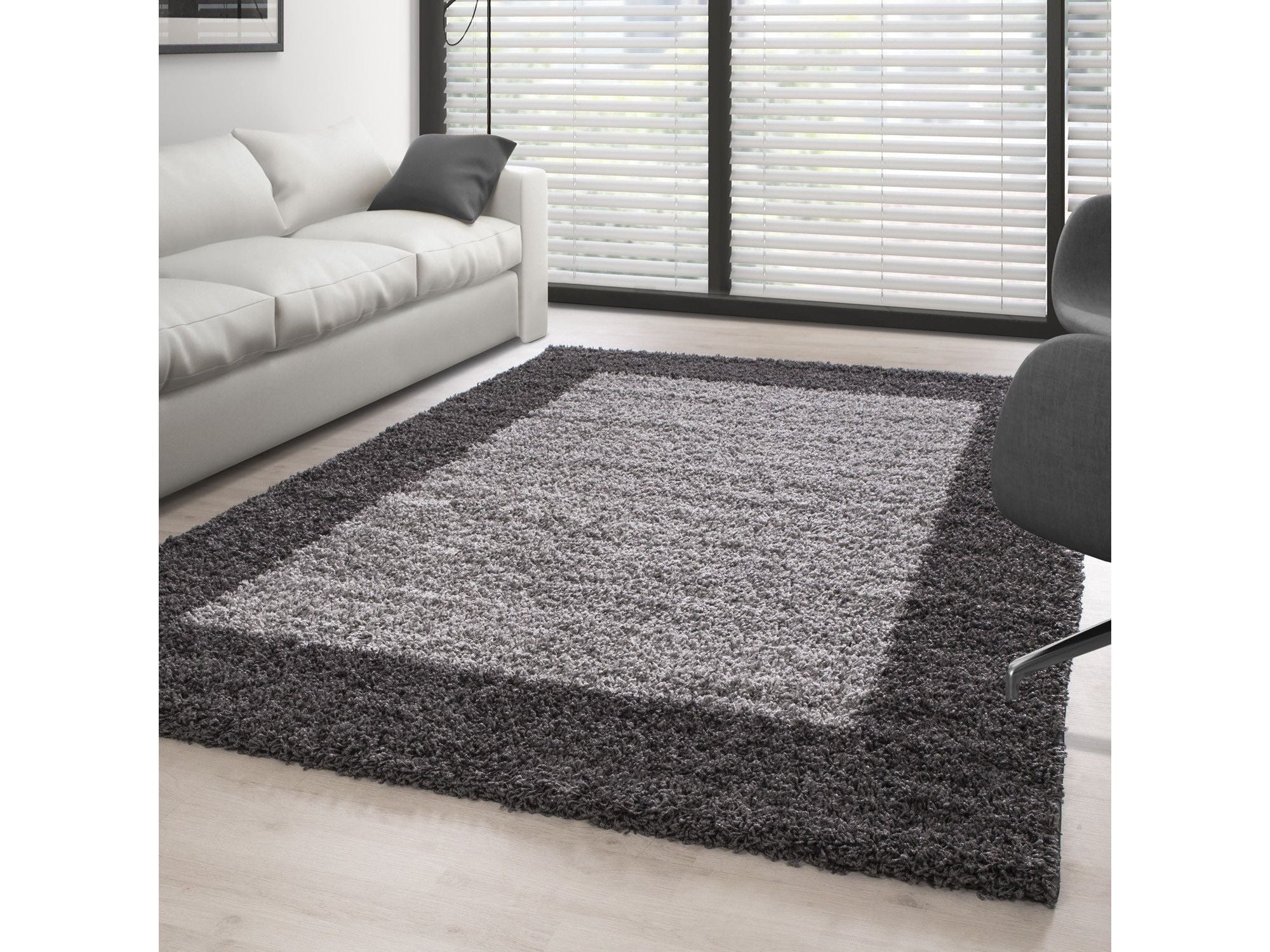 Hochflor Langflor Wohnzimmer Shaggy Teppich 2 Farbig Florhöhe 3cm Grau Hellgrau
