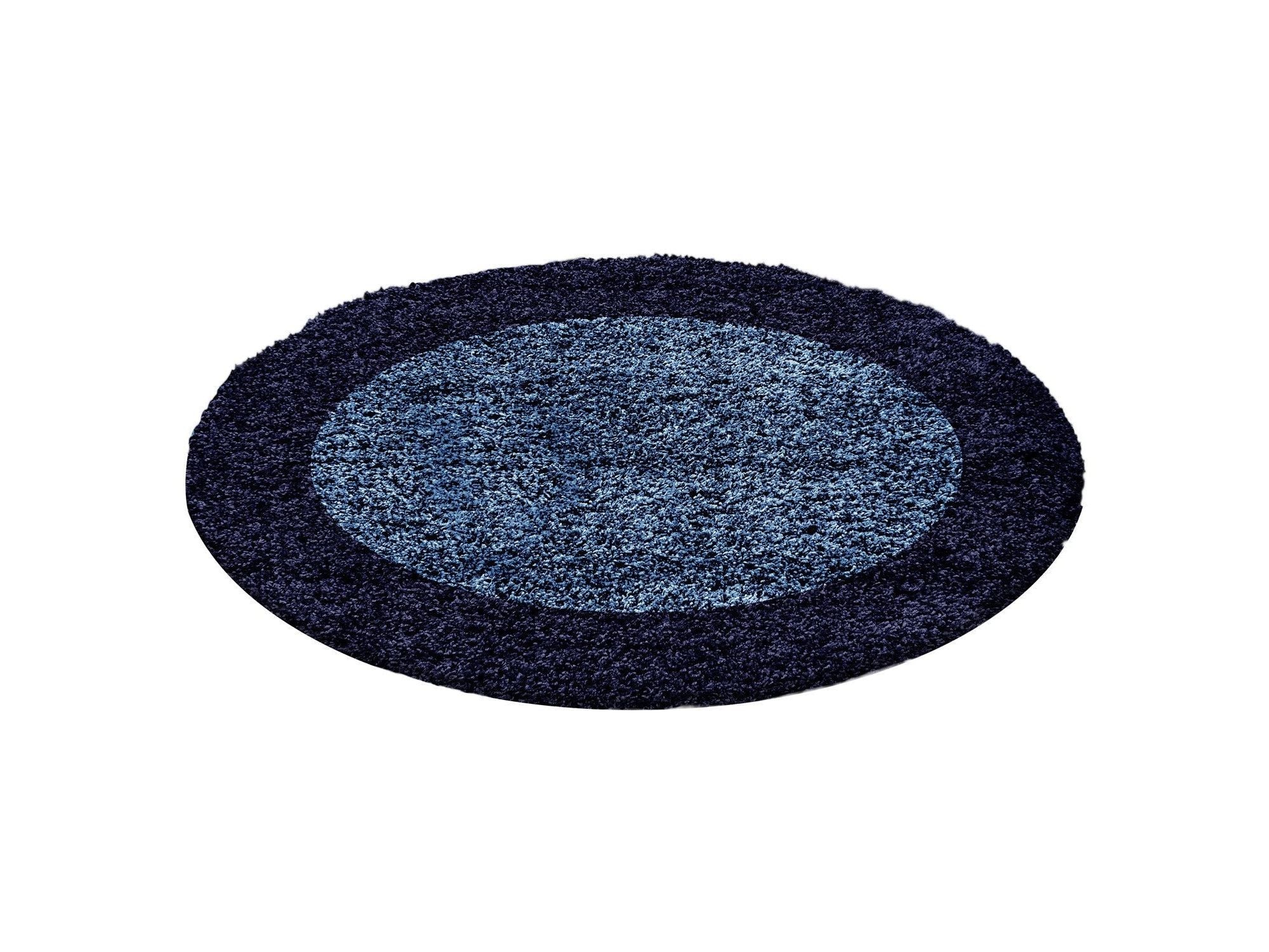 Hochflor Langflor Wohnzimmer Shaggy Teppich 2 Farbig Florhöhe 3cm Navy Blau