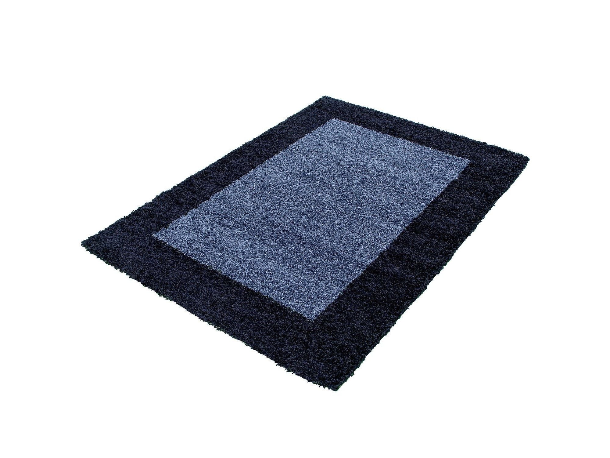 Hochflor Langflor Wohnzimmer Shaggy Teppich 2 Farbig Florhöhe 3cm Navy Blau