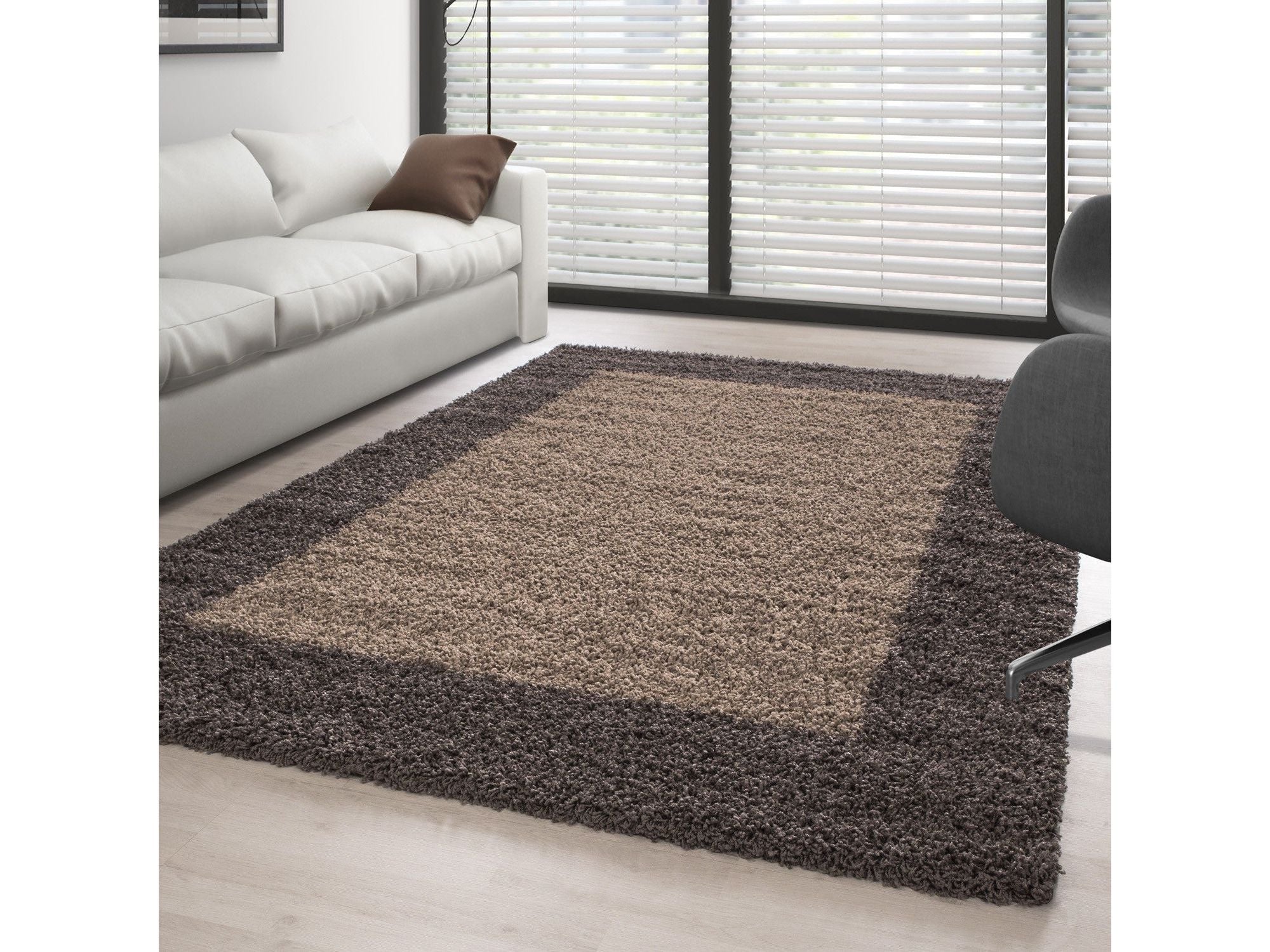 Hochflor Langflor Wohnzimmer Shaggy Teppich 2 Farbig Florhöhe 3cm Taupe Mocca