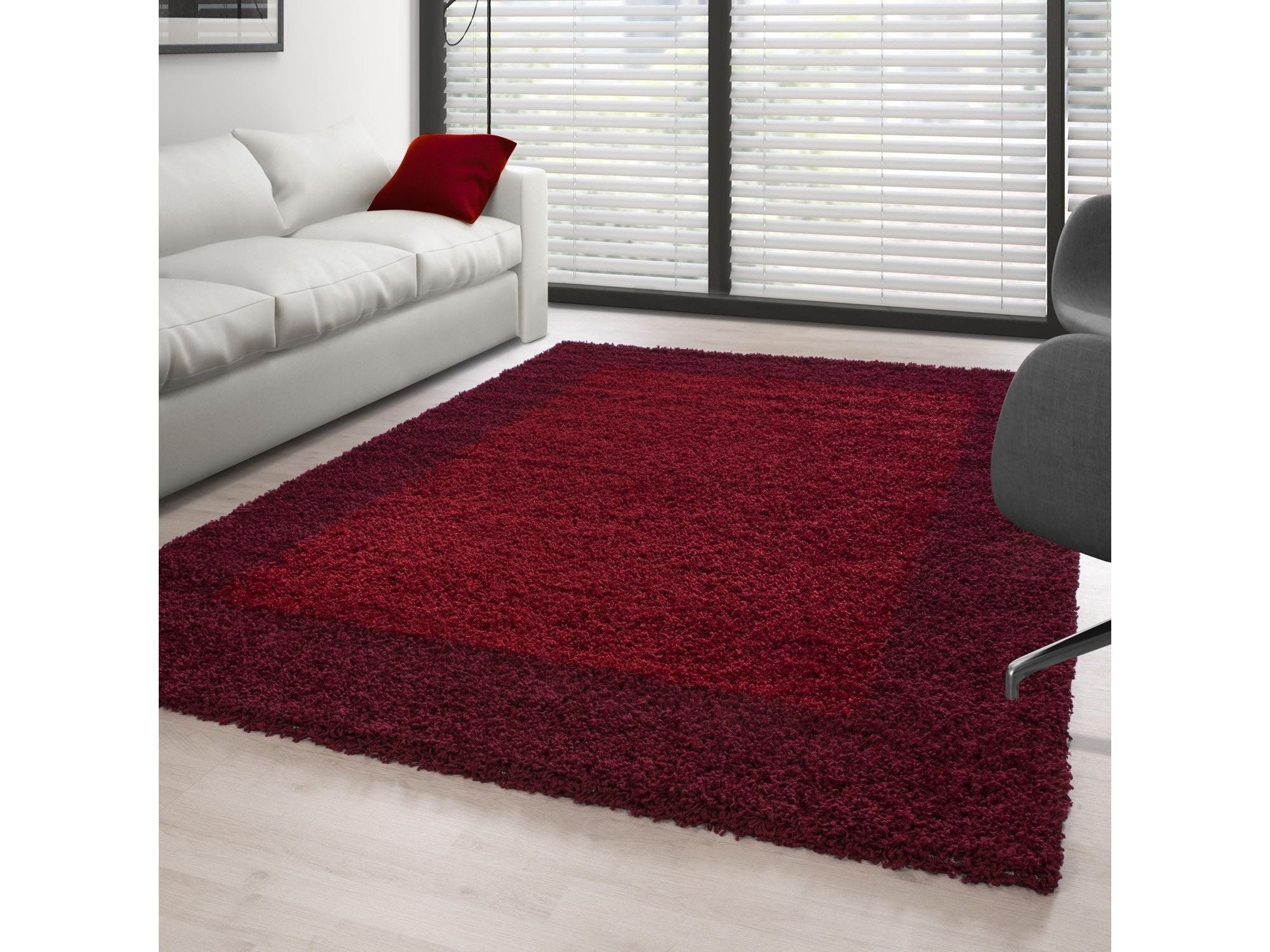Hochflor Langflor Wohnzimmer Shaggy Teppich 2 Farbig Rot und Bordeaux