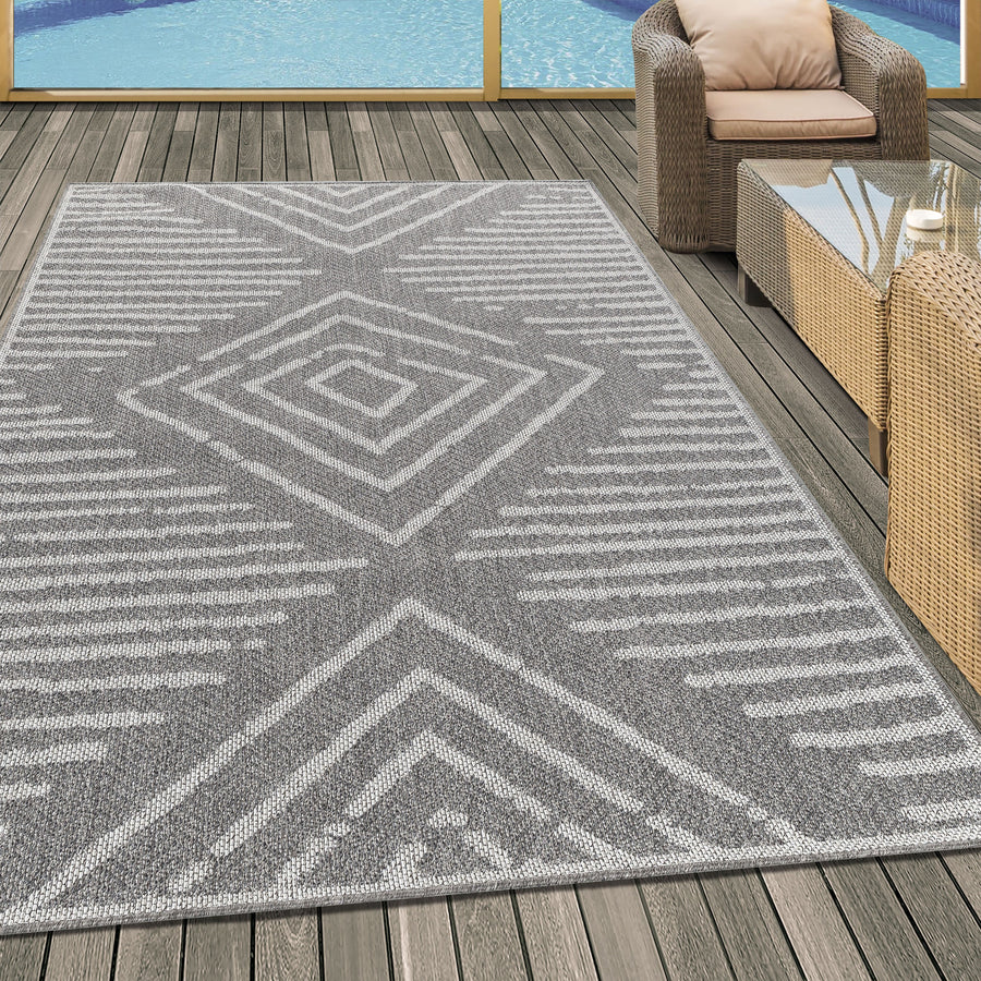 Outdoorteppiche, Gestreift Design, Farbe Grau, Teppich für Terasse-Balkon-Küche, Rücken aus Polypropylen