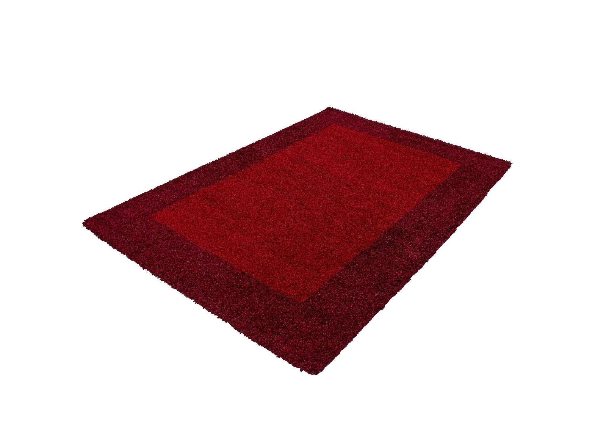 Hochflor Langflor Wohnzimmer Shaggy Teppich 2 Farbig Rot und Bordeaux