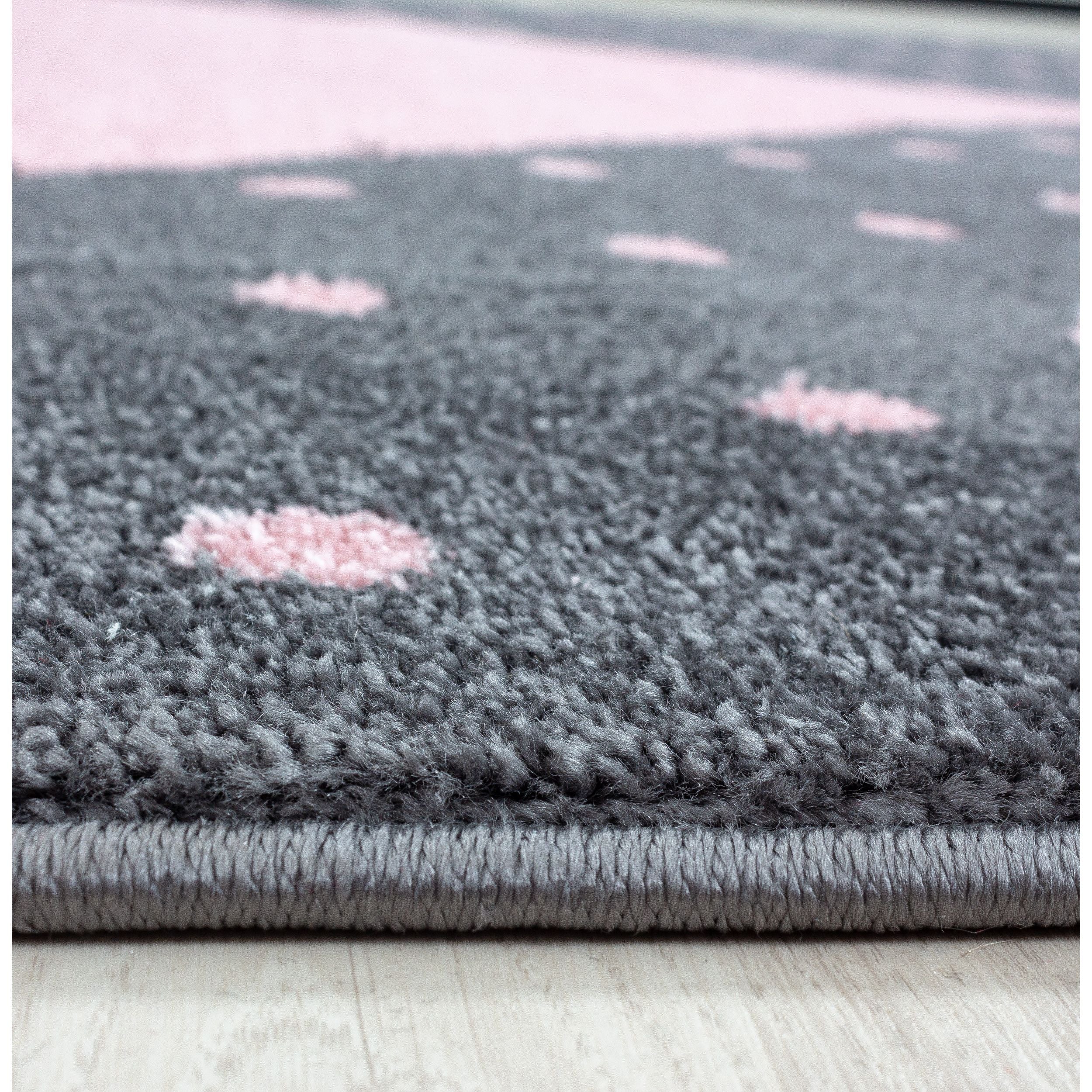Kinderteppiche, Herz-Design, Farbe Pink, Teppich für Kinderzimmer, Rücken aus Jute
