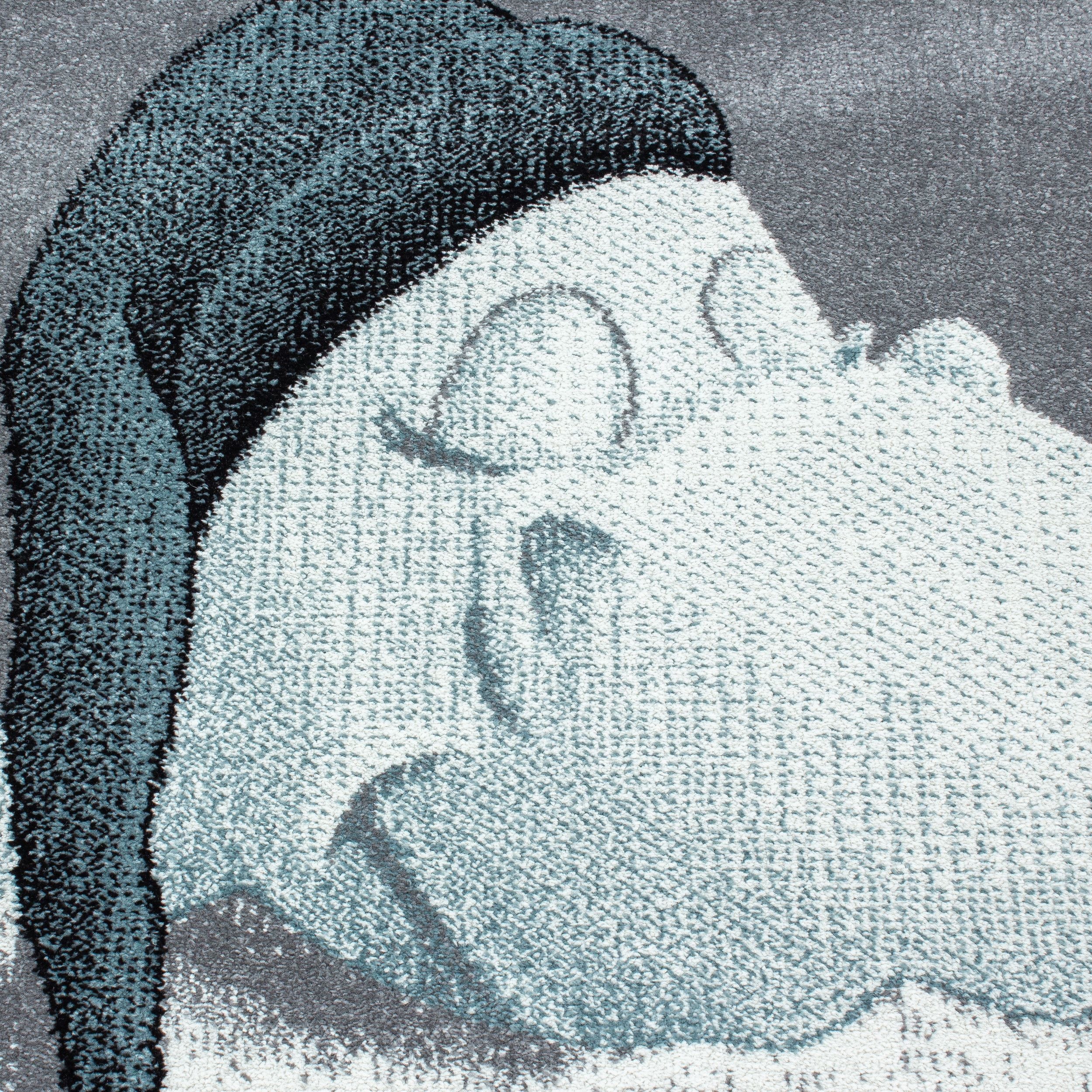 Kinderteppiche, Dinosaurier Design, Farbe Blau, Teppich für Kinderzimmer, Rücken aus Jute