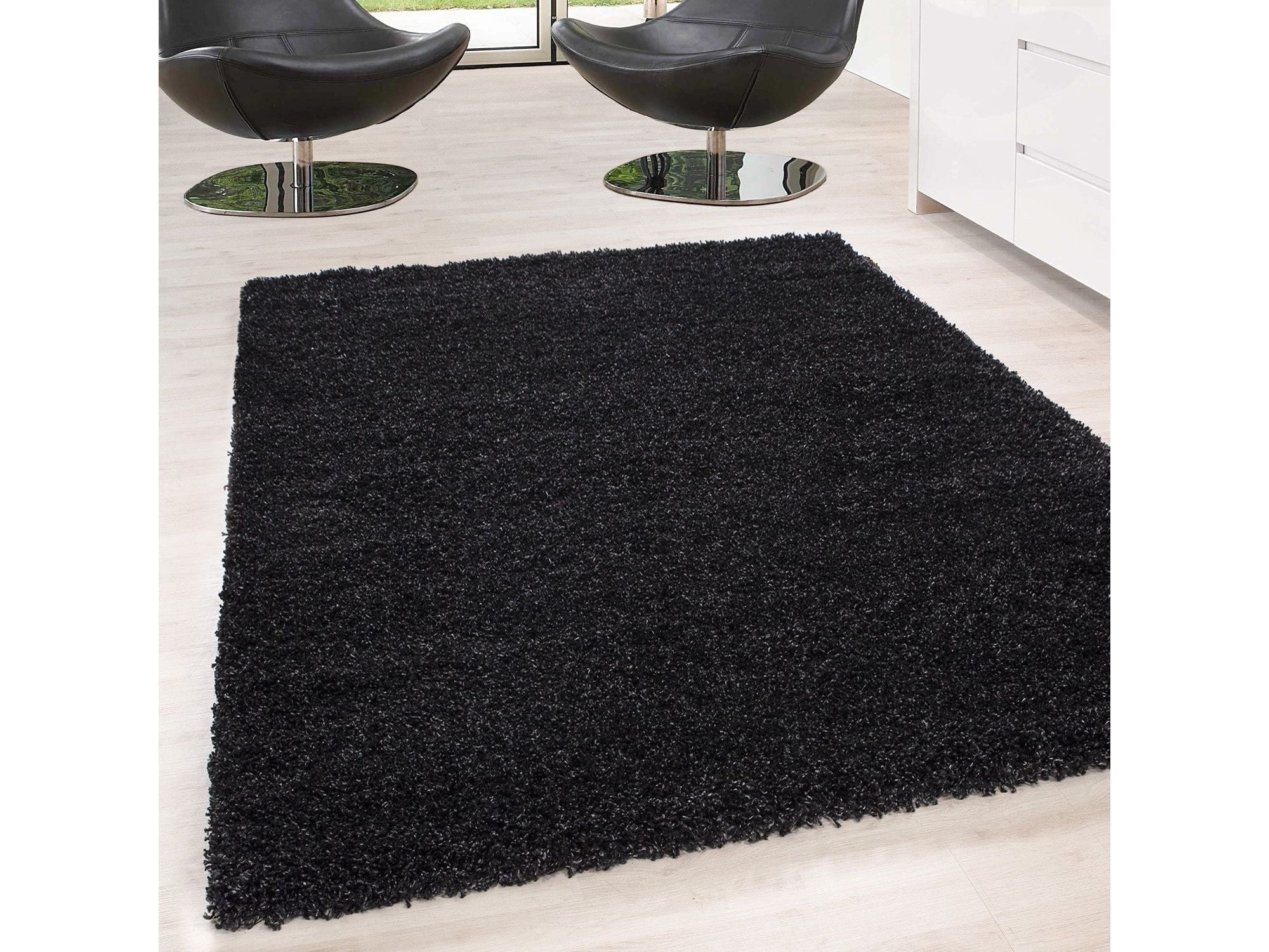 Hochflor Langflor Wohnzimmer Shaggy Teppich Unifarbe Florhöhe 5cm Anthrazit