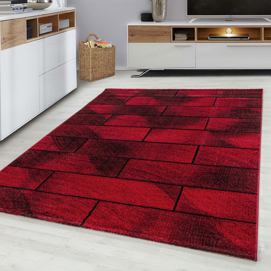 Kurzflorteppiche, Geometrisch Design, Farbe Rot, Teppich für Wohnzimmer, Rücken aus Jute