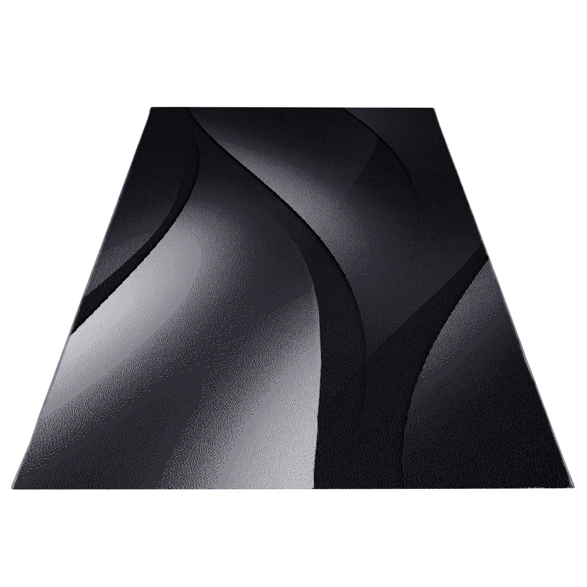 Kurzflorteppiche, Ombre Design, Farbe Schwarz, Teppich für Wohnzimmer, Rücken aus Jute