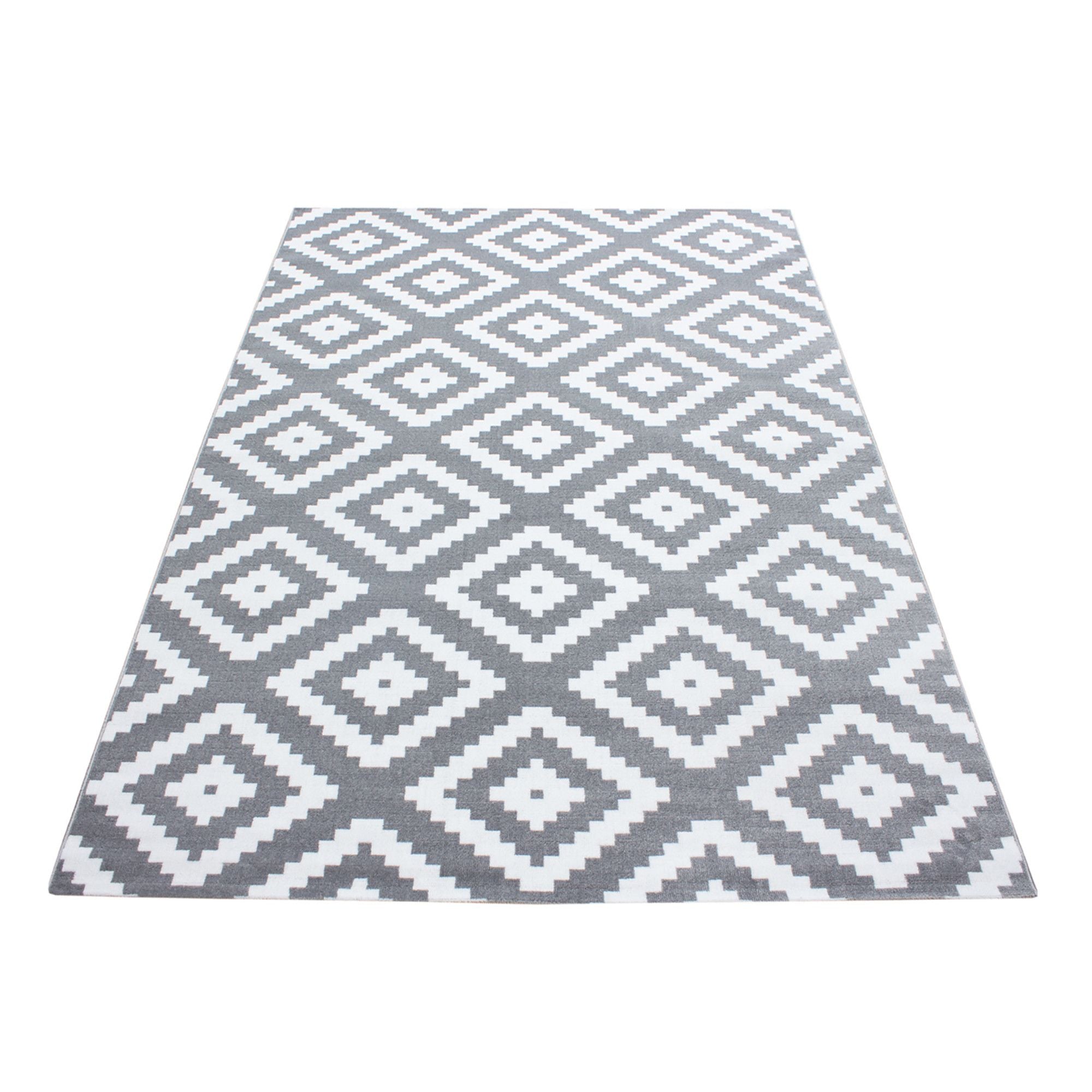 Kurzflorteppiche, Geometrisch Design, Farbe Grau, Teppich für Wohnzimmer, Rücken aus Jute