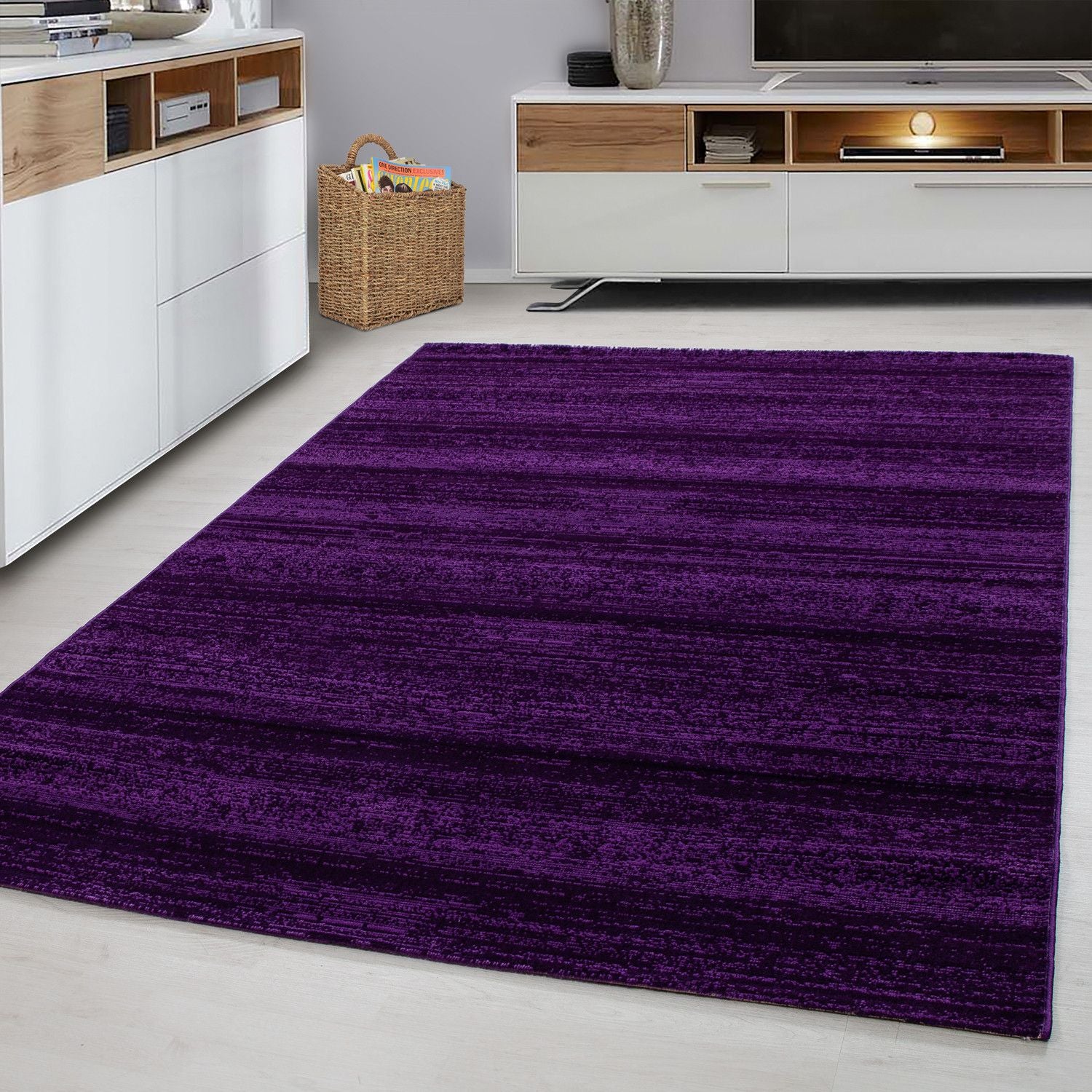 Kurzflorteppiche, Unicolor - Einfarbig, Farbe Violett, Teppich für Wohnzimmer, Rücken aus Jute
