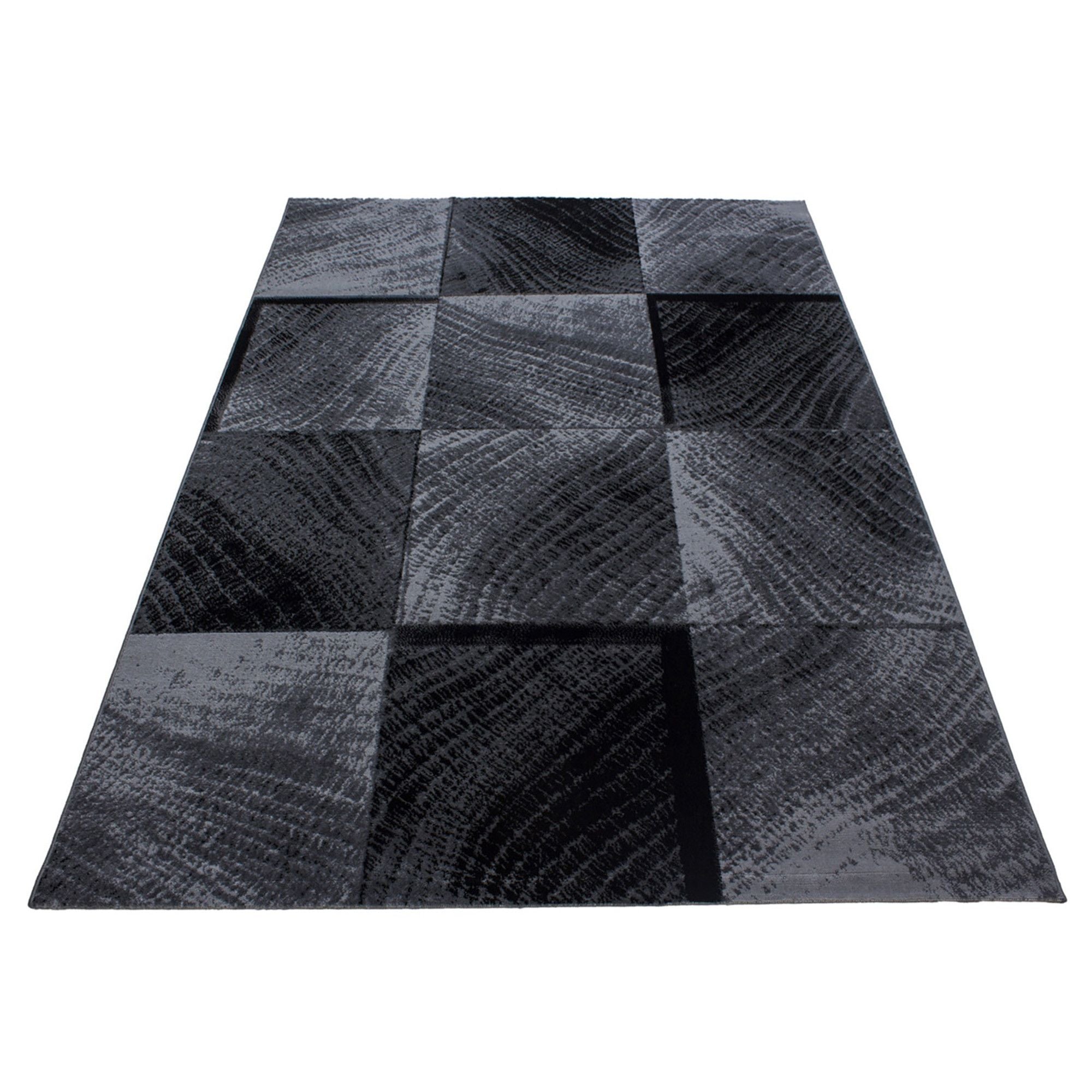 Kurzflorteppiche, Kariert Design, Farbe Schwarz, Teppich für Wohnzimmer, Rücken aus Jute