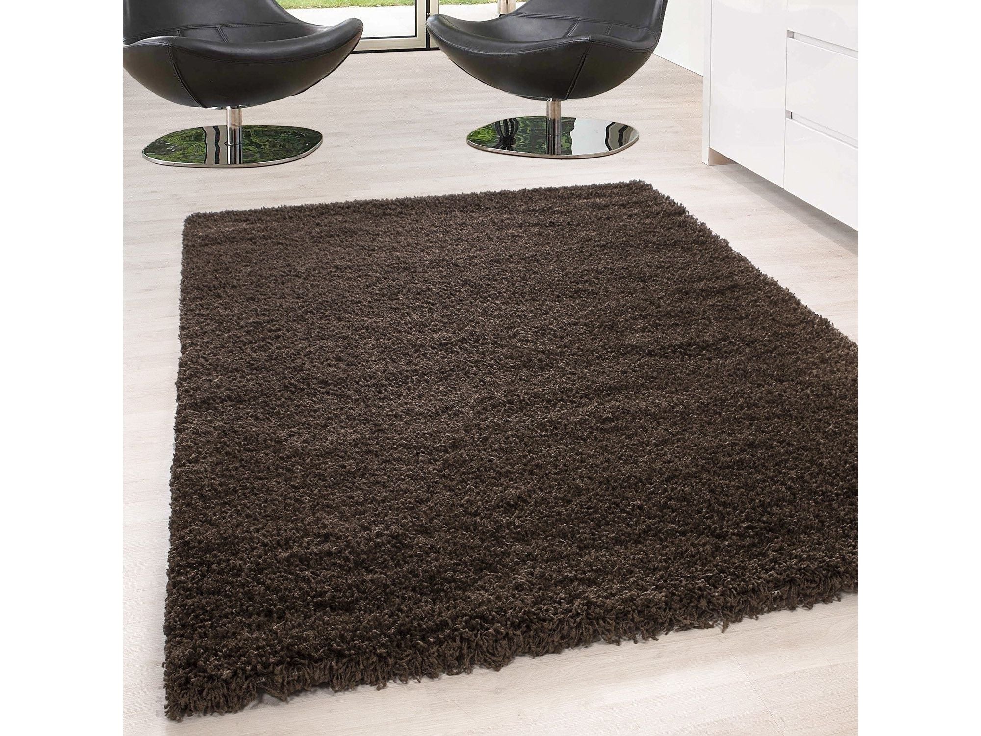 Hochflor Langflor Wohnzimmer Shaggy Teppich Unifarbe Florhöhe 5cm Braun