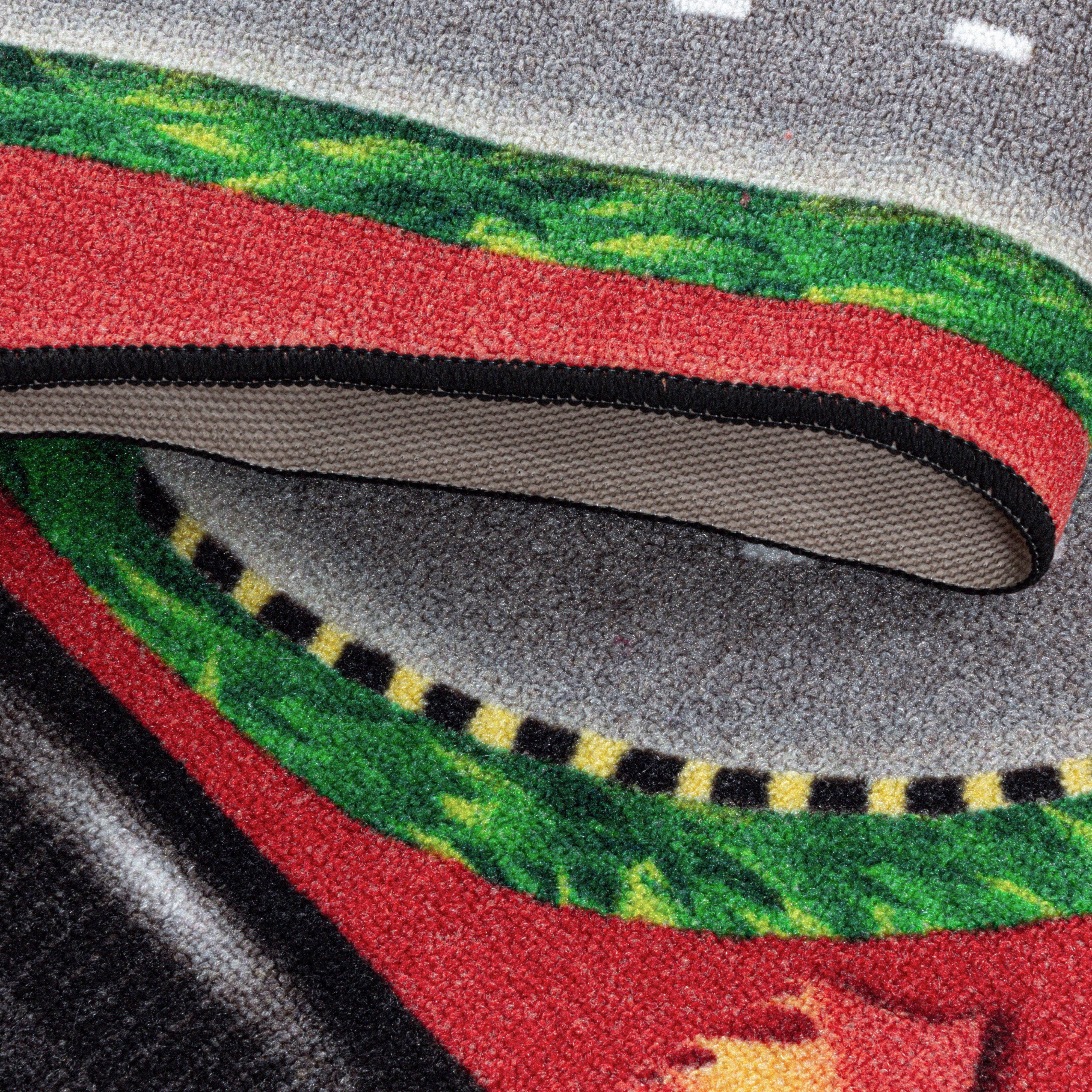 Kinderteppiche, Rennstrecke, Farbe Rot, Teppich für Kinderzimmer, Rücken aus Latex