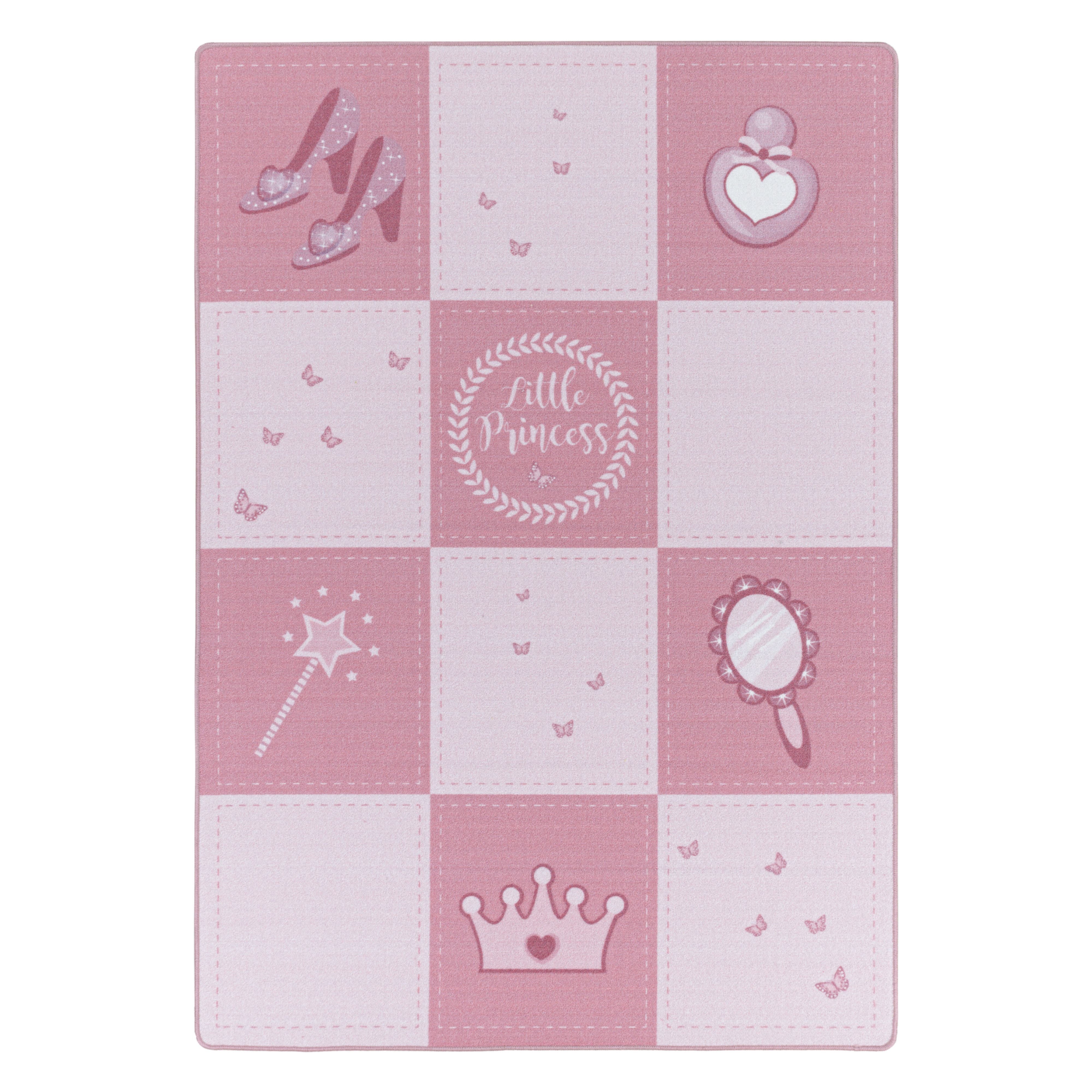 Kinderteppiche, Prinzessin-Design, Farbe Pink, Teppich für Kinderzimmer, Rücken aus Latex