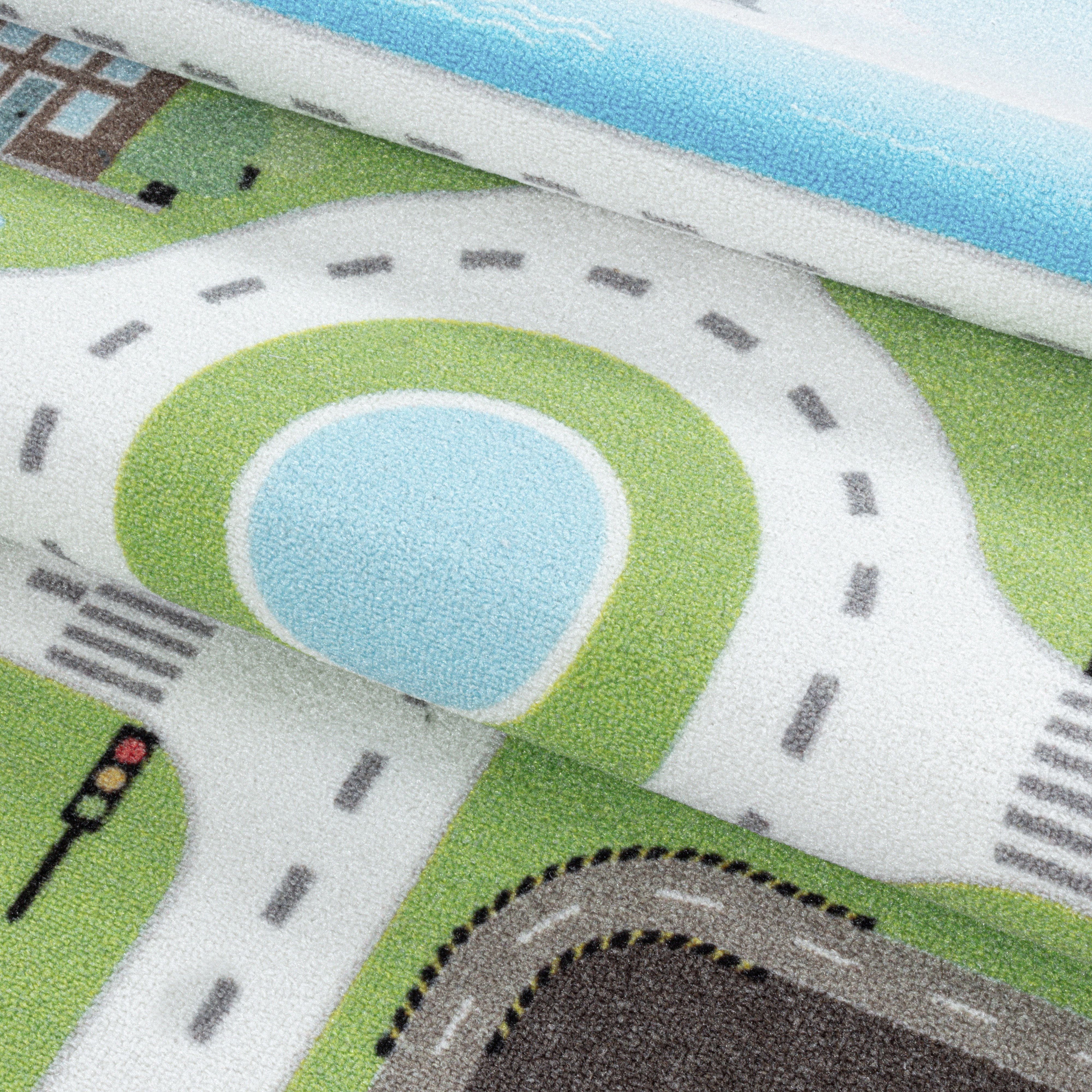 Kinderteppiche, Straßenteppich, Farbe Grün, Teppich für Kinderzimmer, Rücken aus Latex