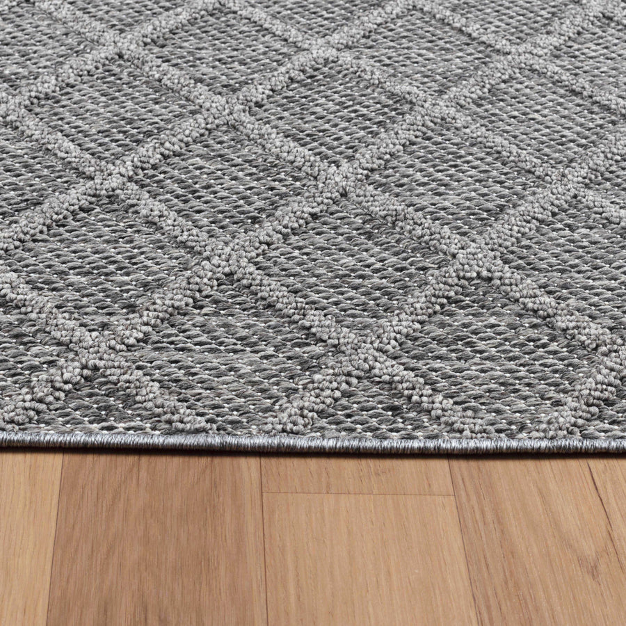 Outdoorteppiche, Rauten Design, Farbe Grau, Teppich für Terasse-Balkon-Küche, Rücken aus Polypropylen