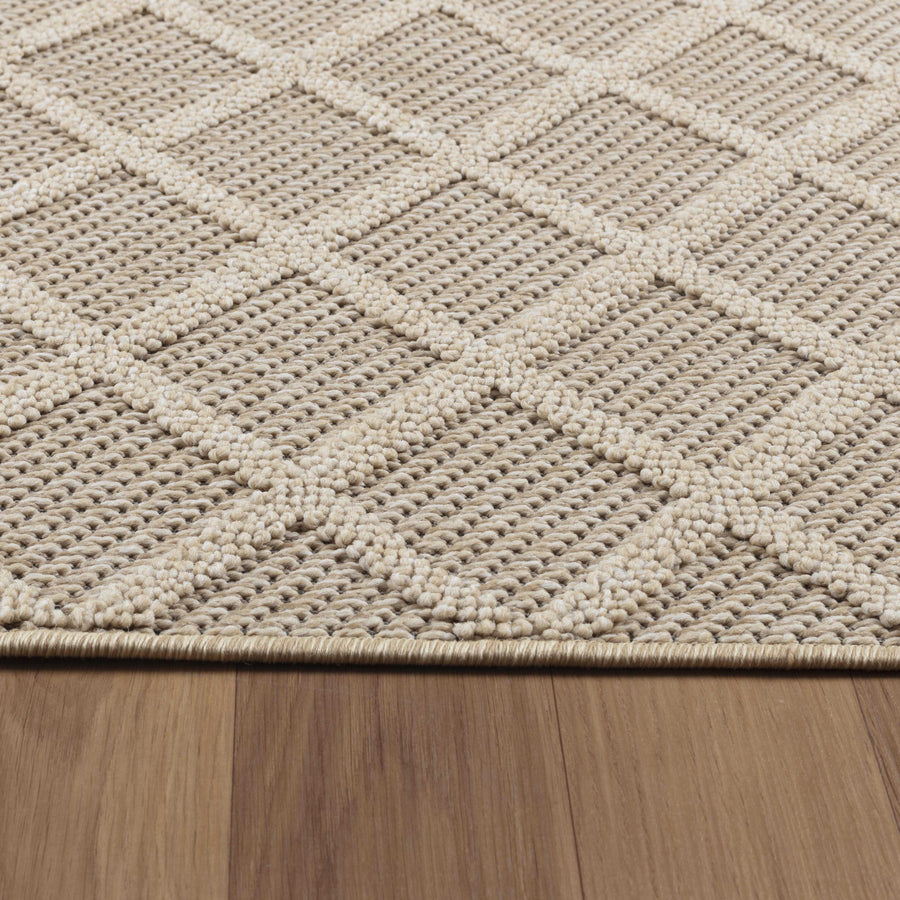 Patara Outdoorteppich Beige | Boho Design mit eckigem Muster