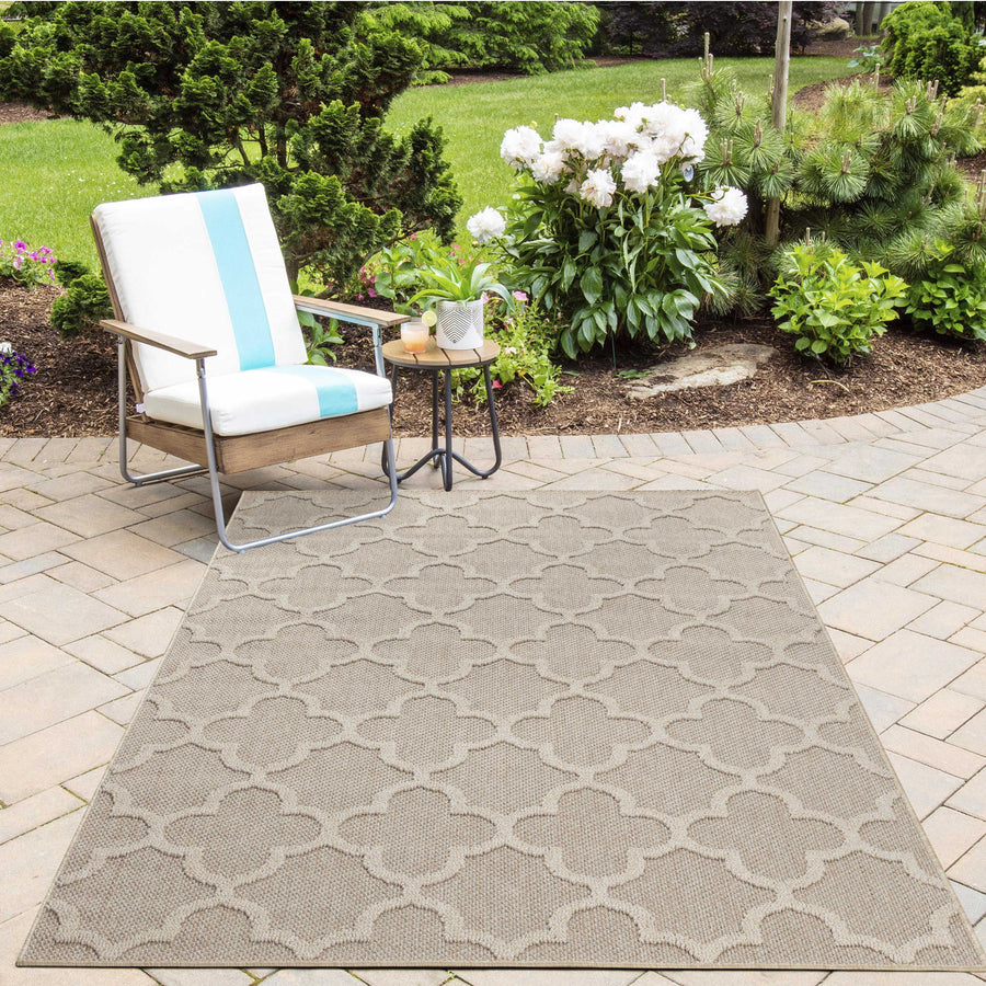 Outdoorteppiche, Skandinavisches Design, Farbe Beige, Teppich für Terasse-Balkon-Küche, Rücken aus Polypropylen