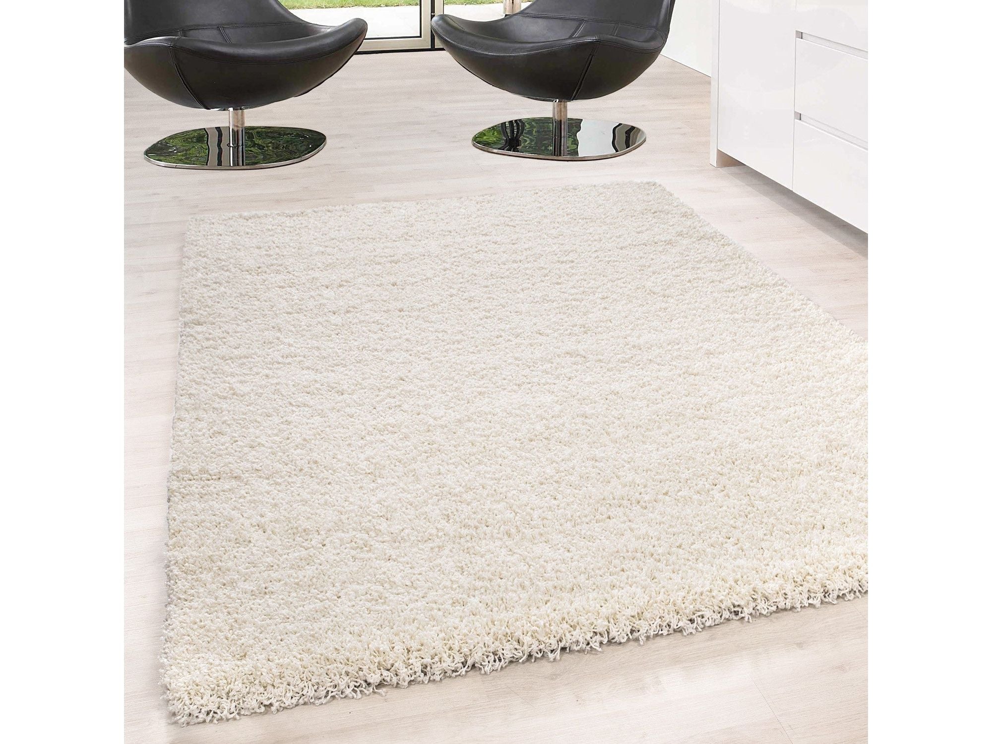 Hochflor Langflor Wohnzimmer Shaggy Teppich Unifarbe Florhöhe 5cm Creme