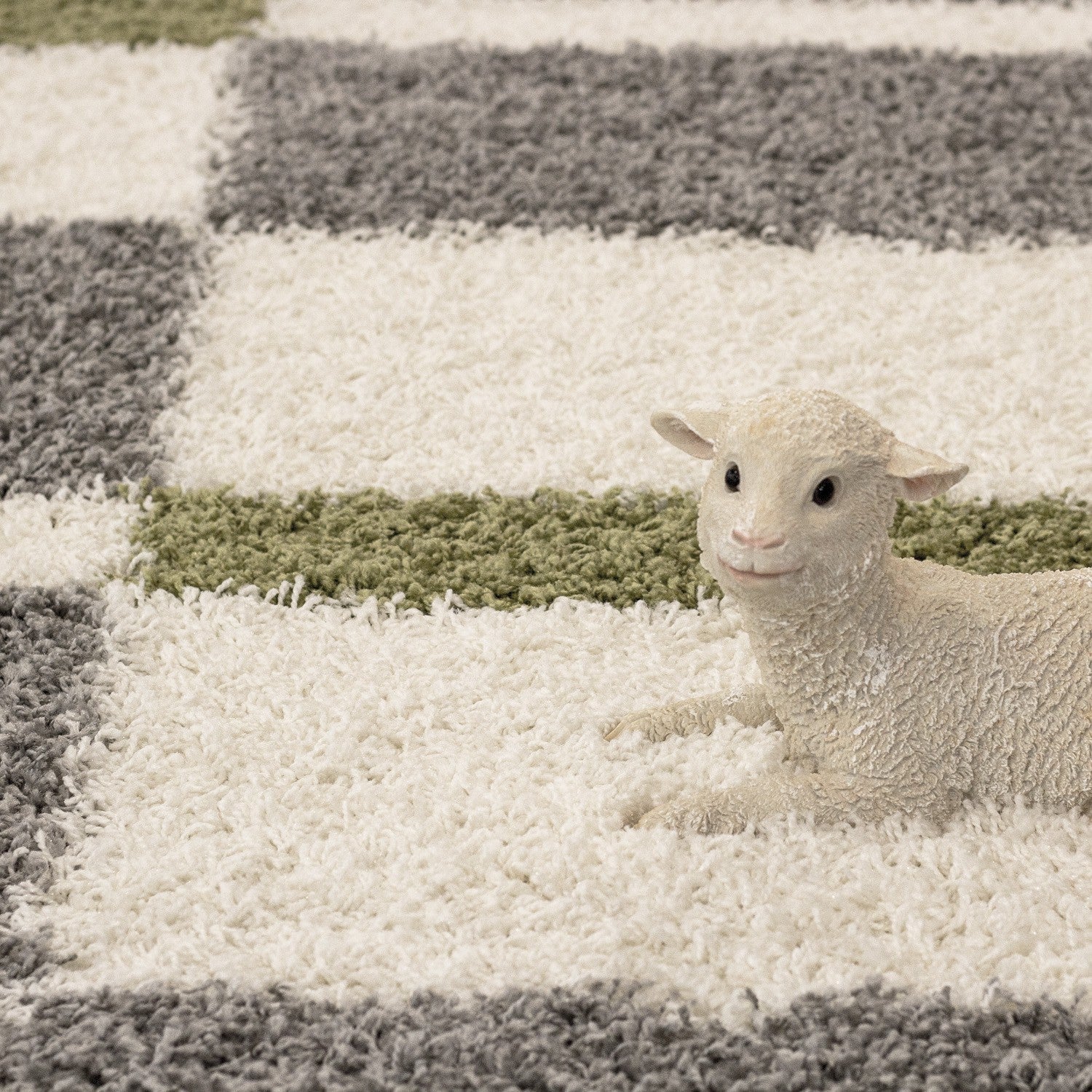 Hochflor Langflor Wohnzimmer Shaggy Teppich Florhöhe 3cm Grau-Weiss-Grün