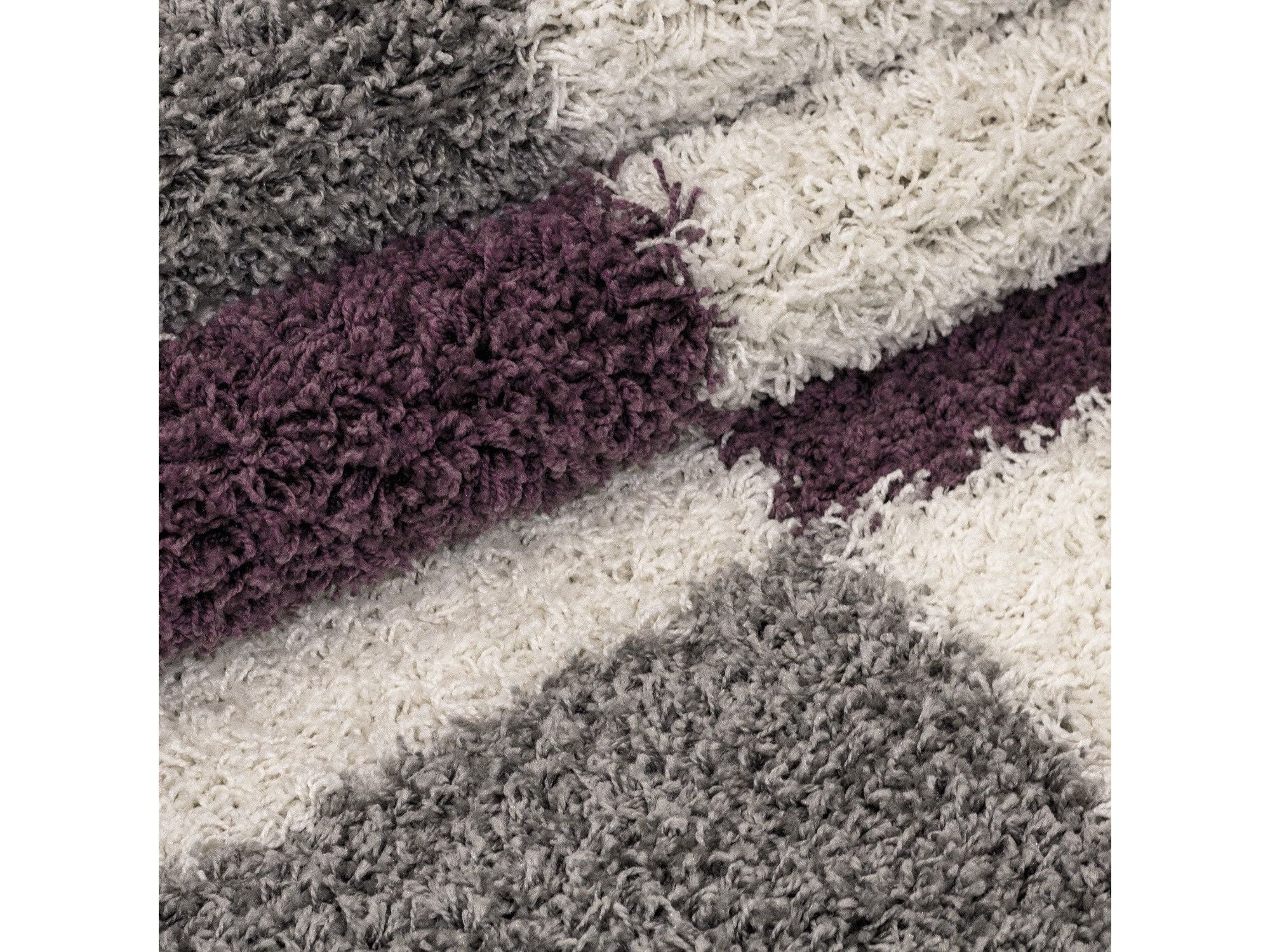 Hochflor Langflor Wohnzimmer Shaggy Teppich Florhöhe 3cm Grau-Weiss-Lila