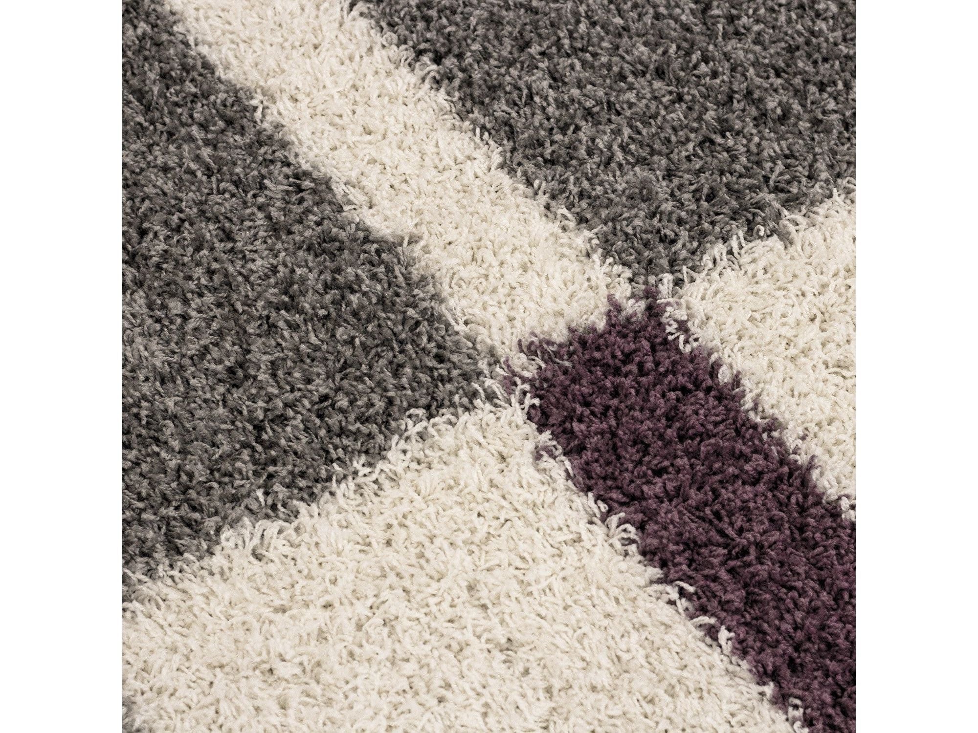 Hochflor Langflor Wohnzimmer Shaggy Teppich Florhöhe 3cm Grau-Weiss-Lila