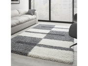 Hochflor Langflor Wohnzimmer Shaggy Teppich Florhöhe 3cm Grau-Weiss-Hellgrau