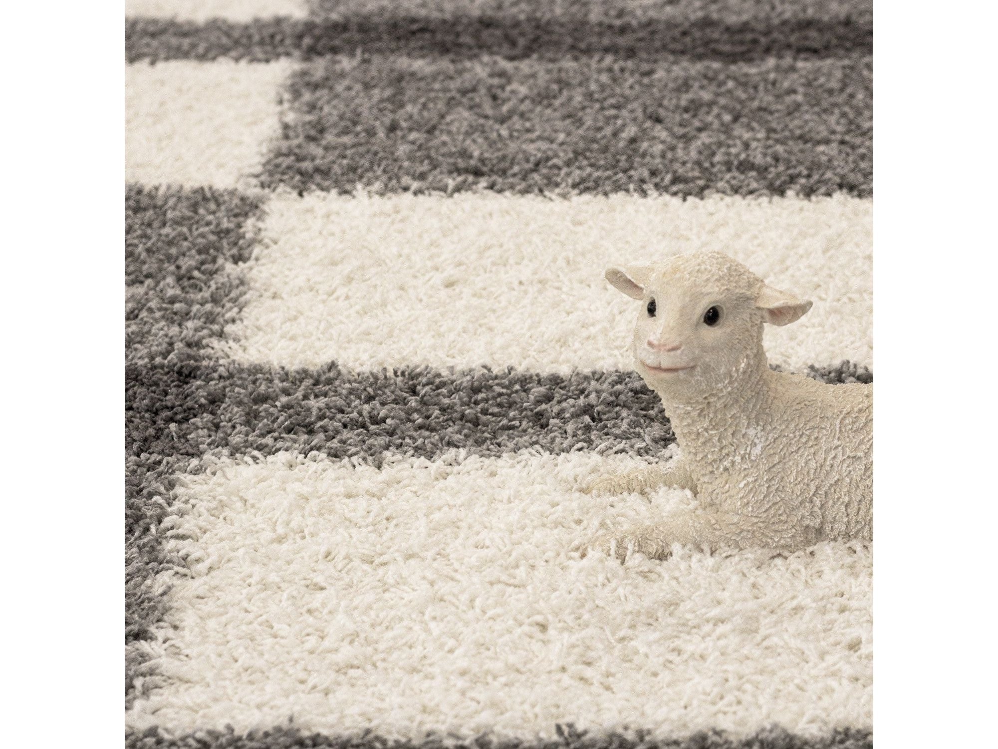 Hochflor Langflor Wohnzimmer Shaggy Teppich Florhöhe 3cm Grau-Weiss-Hellgrau