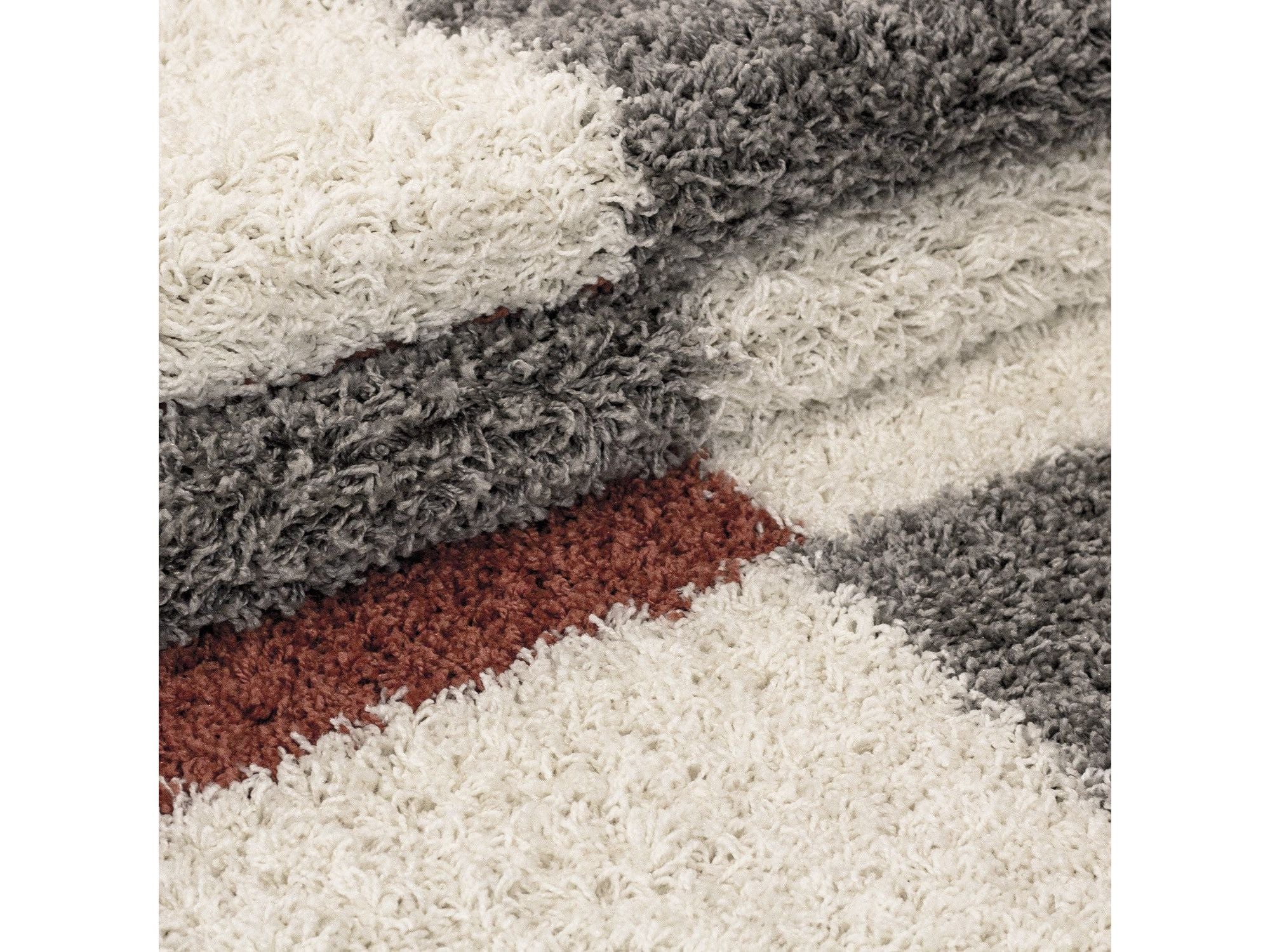 Hochflor Langflor Wohnzimmer Shaggy Teppich Florhöhe 3cm Grau-Weiss-Terrakotta