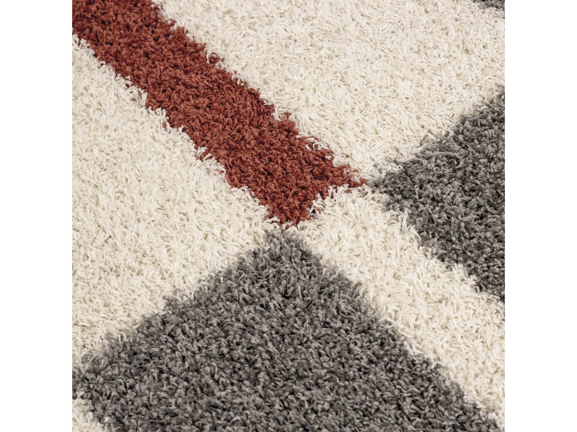 Hochflor Langflor Wohnzimmer Shaggy Teppich Florhöhe 3cm Grau-Weiss-Terrakotta