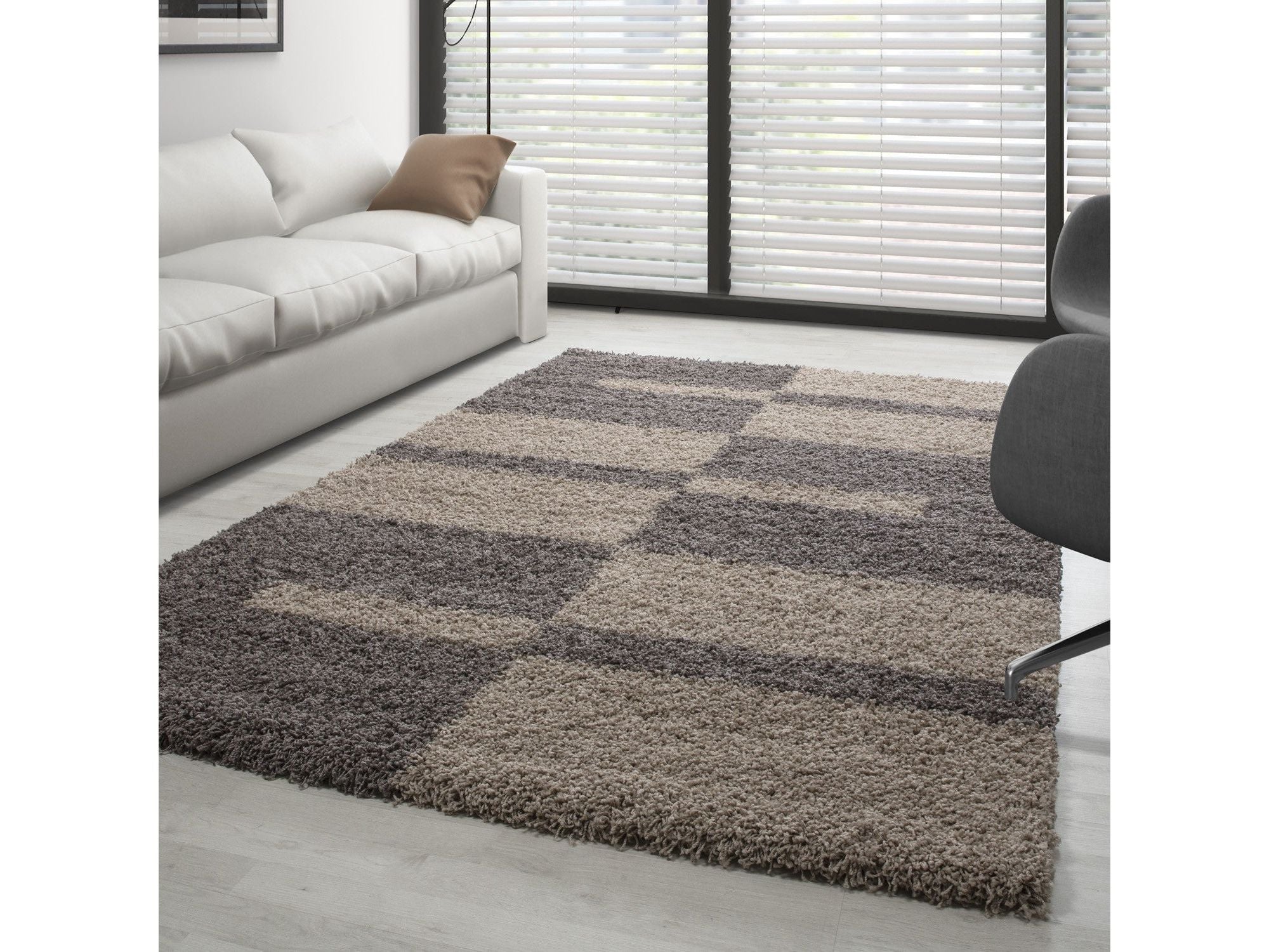 Hochflor Langflor Wohnzimmer günstig Shaggy Teppich Florhöhe 3cm Taupe-Beige