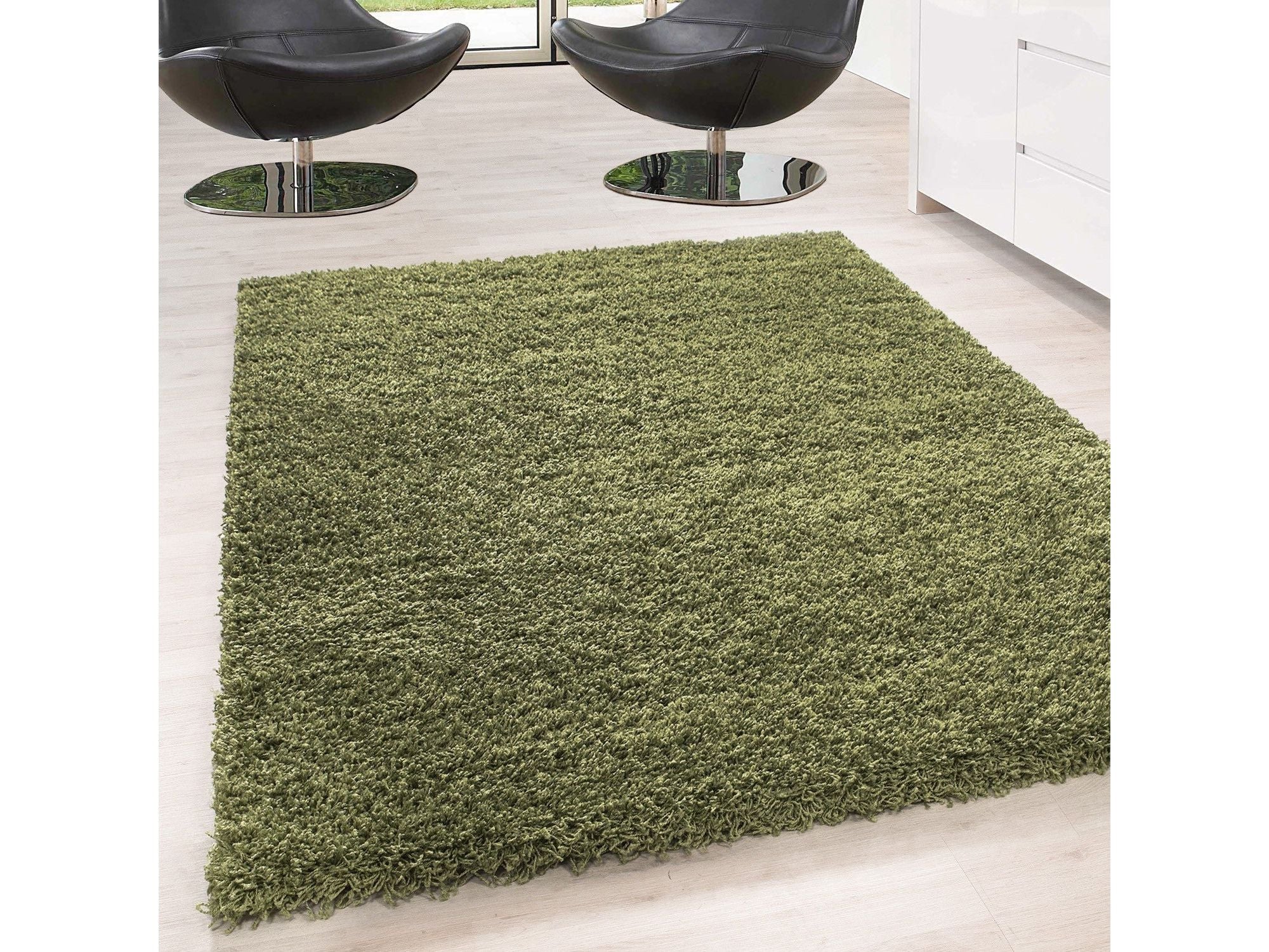 Hochflor Langflor Wohnzimmer DREAM Shaggy Teppich Unifarbe Florhöhe 5cm Grün