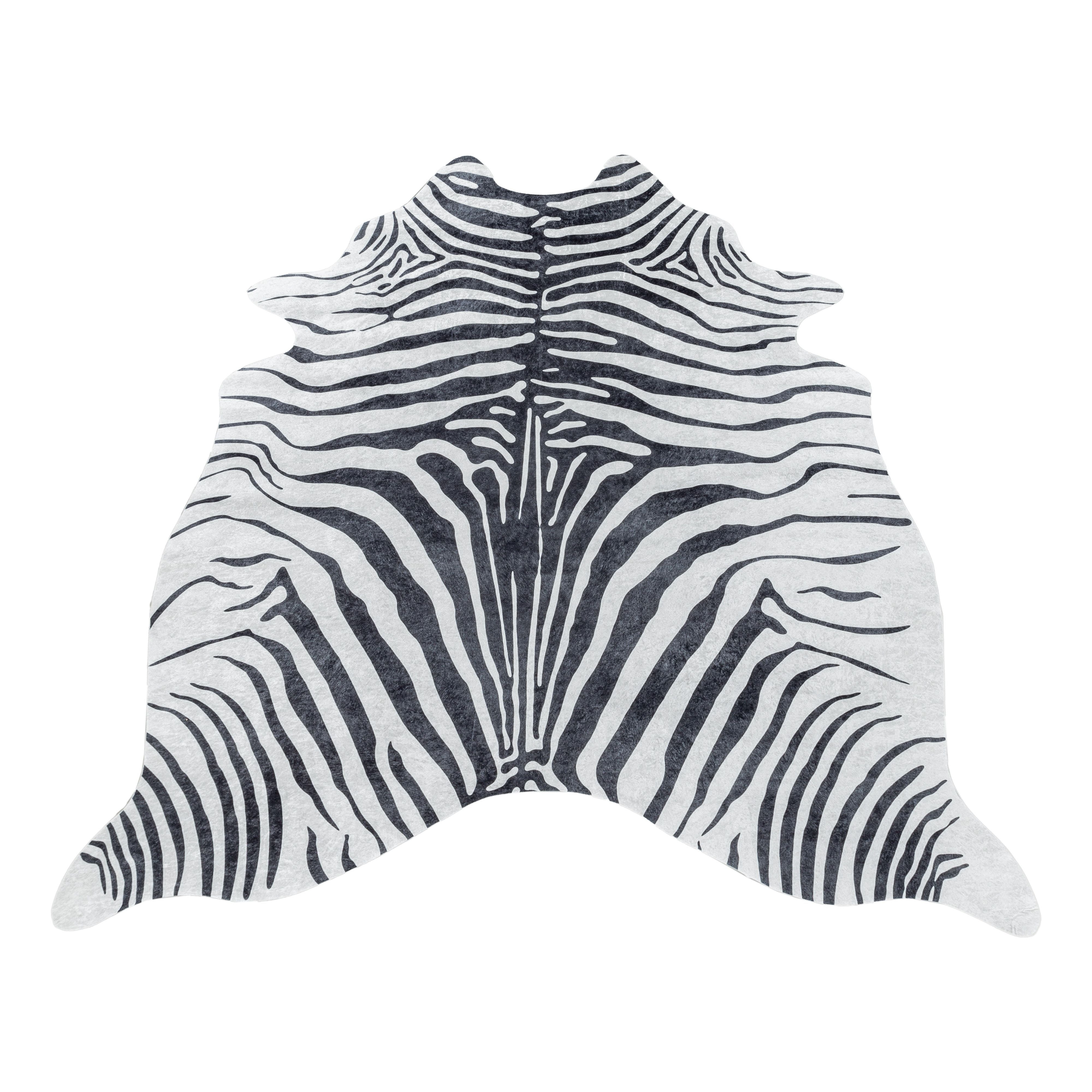 Waschbarer Teppich, Tigerfell imitat, Farbe Schwarz, Teppich für Wohnzimmer, Rücken aus Wildleder