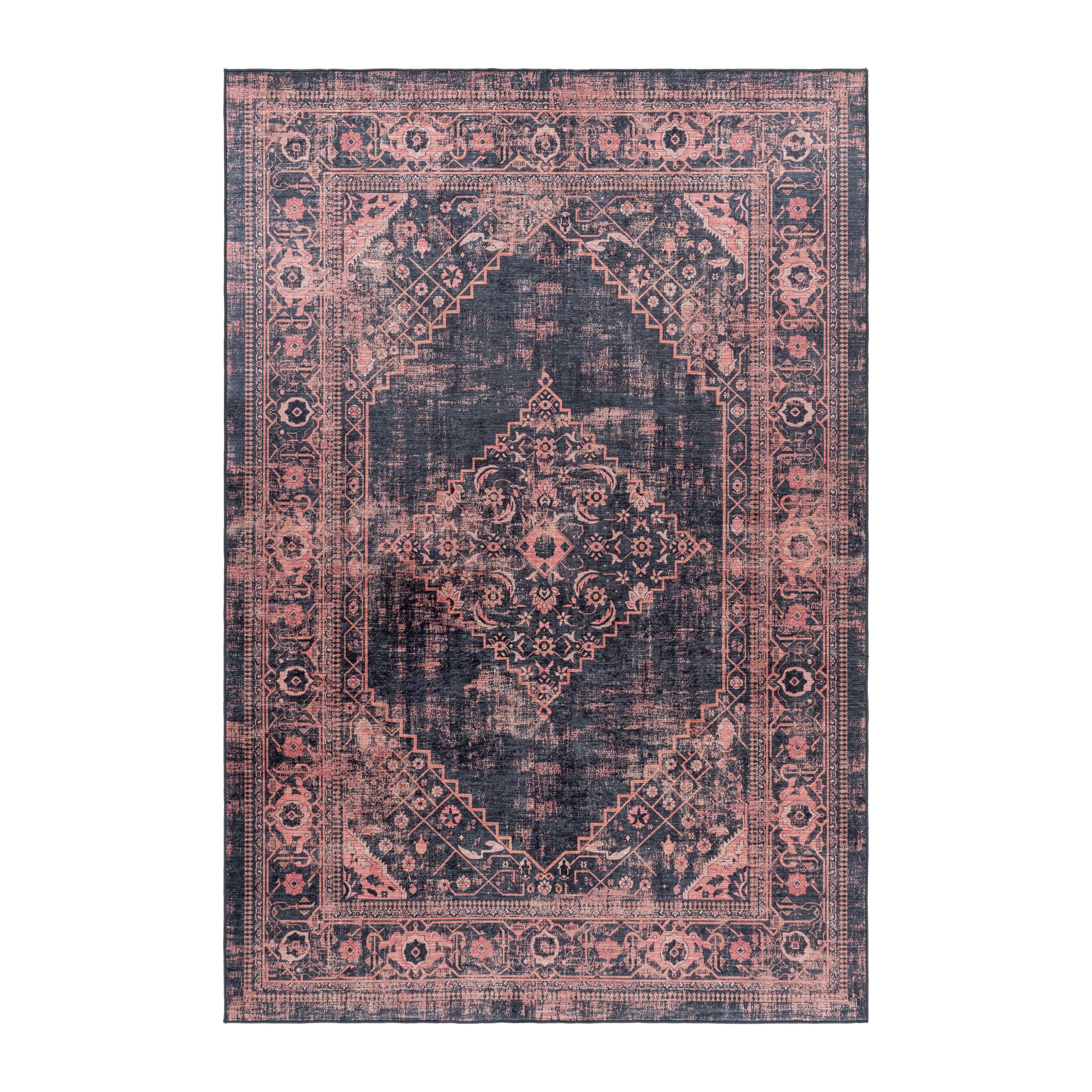 Waschbarer Teppich, Orientalisch Design, Farbe Rot, Teppich für Wohnzimmer, Rücken aus Canvas