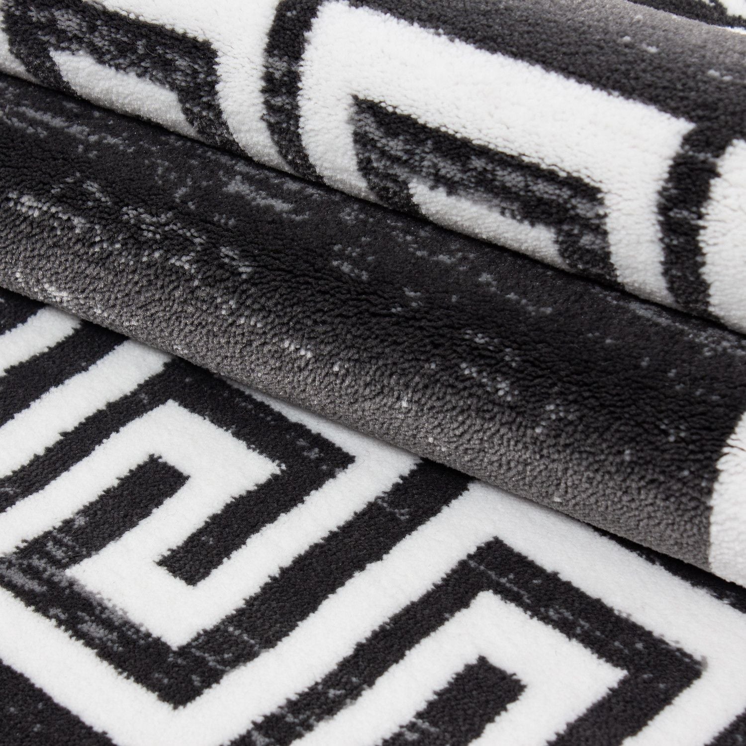 Kurzflorteppiche, Mäander-Design, Farbe Grau, Teppich für Wohnzimmer, Rücken aus Jute