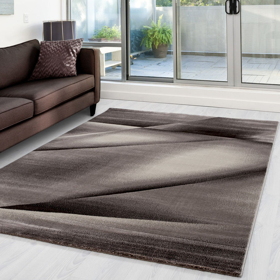 Kurzflorteppiche, Abstrakt Design, Farbe Braun, Teppich für Wohnzimmer, Rücken aus Jute