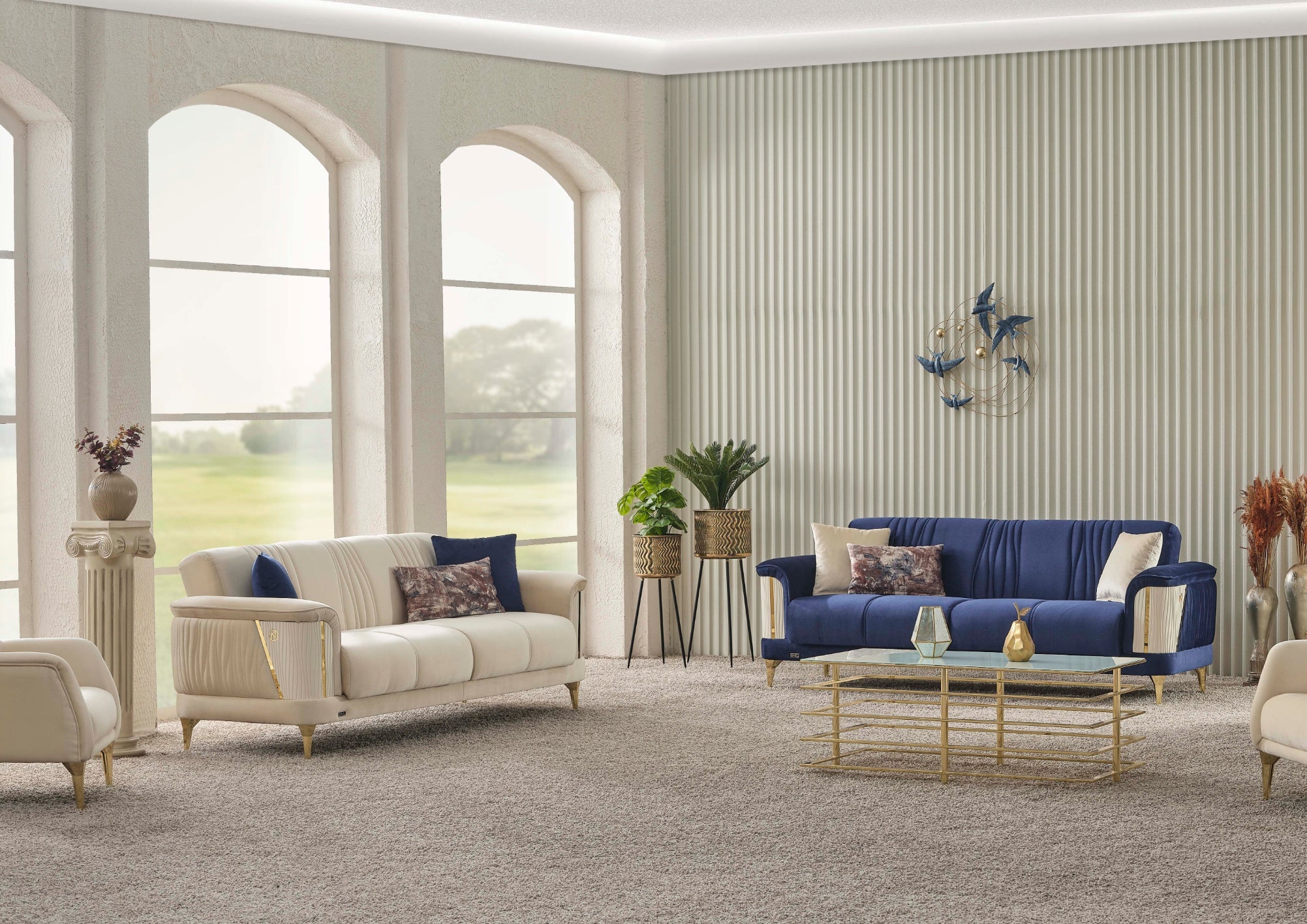 NEVADA Sofagarnitur mit Gold- oder Silberdetails