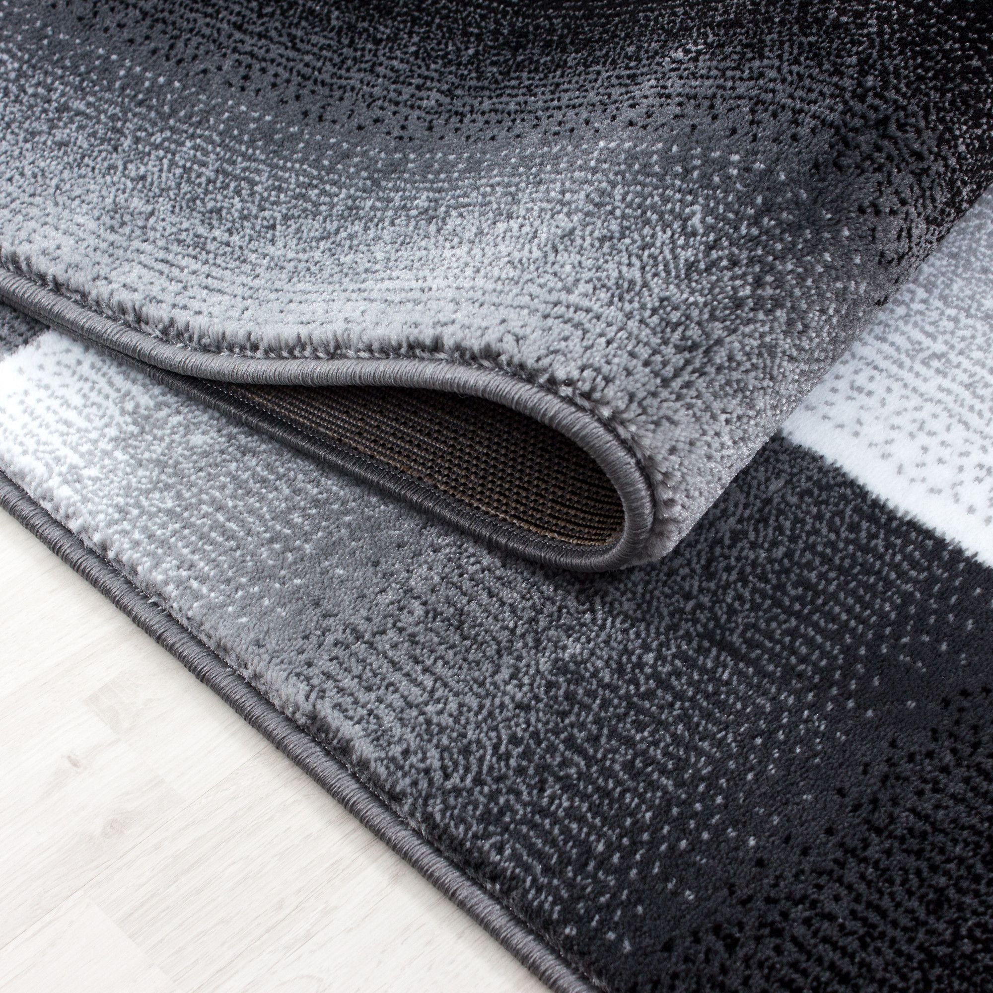 Kurzflorteppiche, Abstrakt Kariert Design, Farbe Schwarz, Teppich für Wohnzimmer, Rücken aus Jute