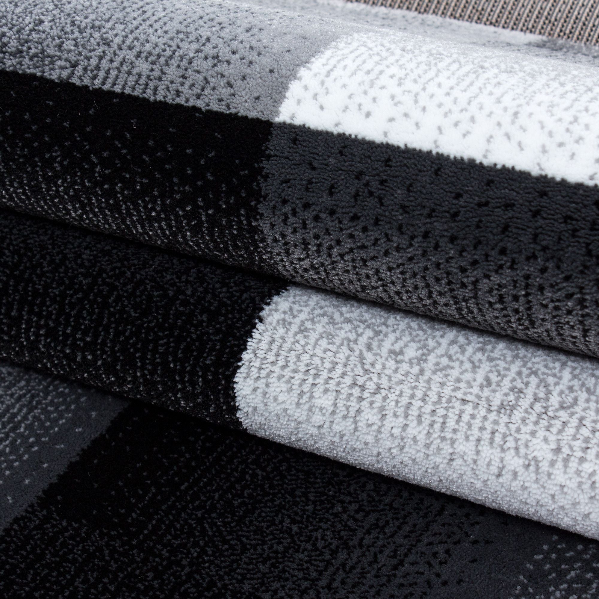 Kurzflorteppiche, Abstrakt Kariert Design, Farbe Schwarz, Teppich für Wohnzimmer, Rücken aus Jute