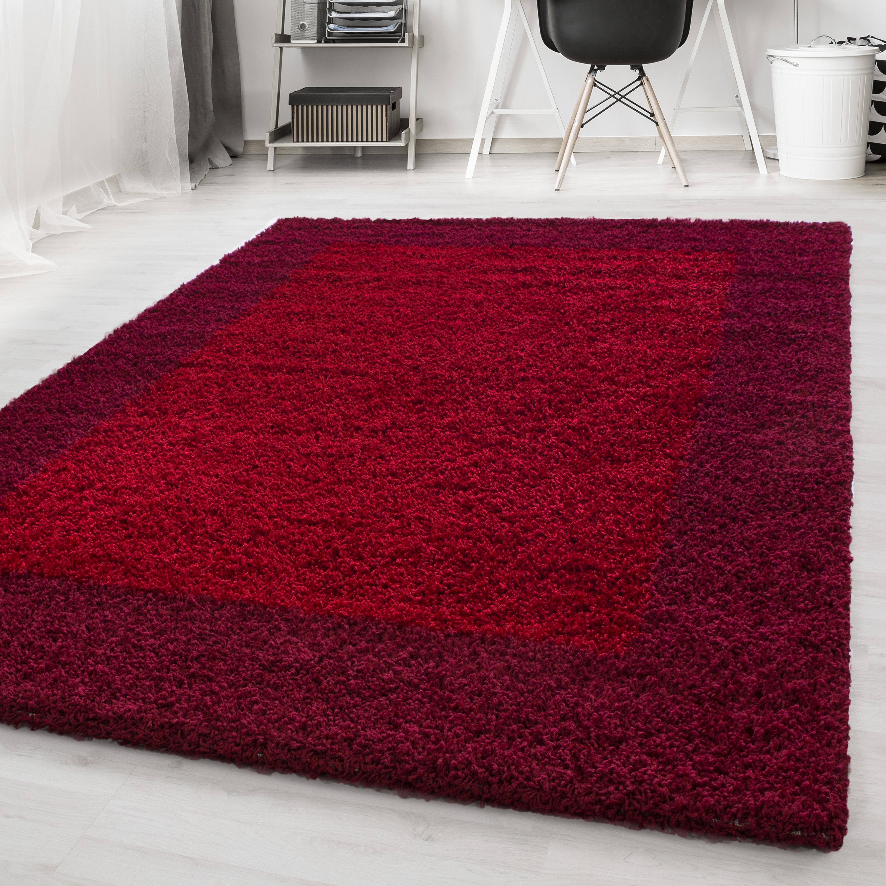 Hochflorteppiche, Bordüre Design, Farbe Rot, Teppich für Wohnzimmer, Rücken aus Jute