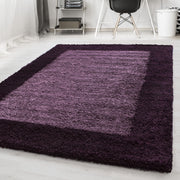 Hochflorteppiche, Bordüre Design, Farbe Violett, Teppich für Wohnzimmer, Rücken aus Jute