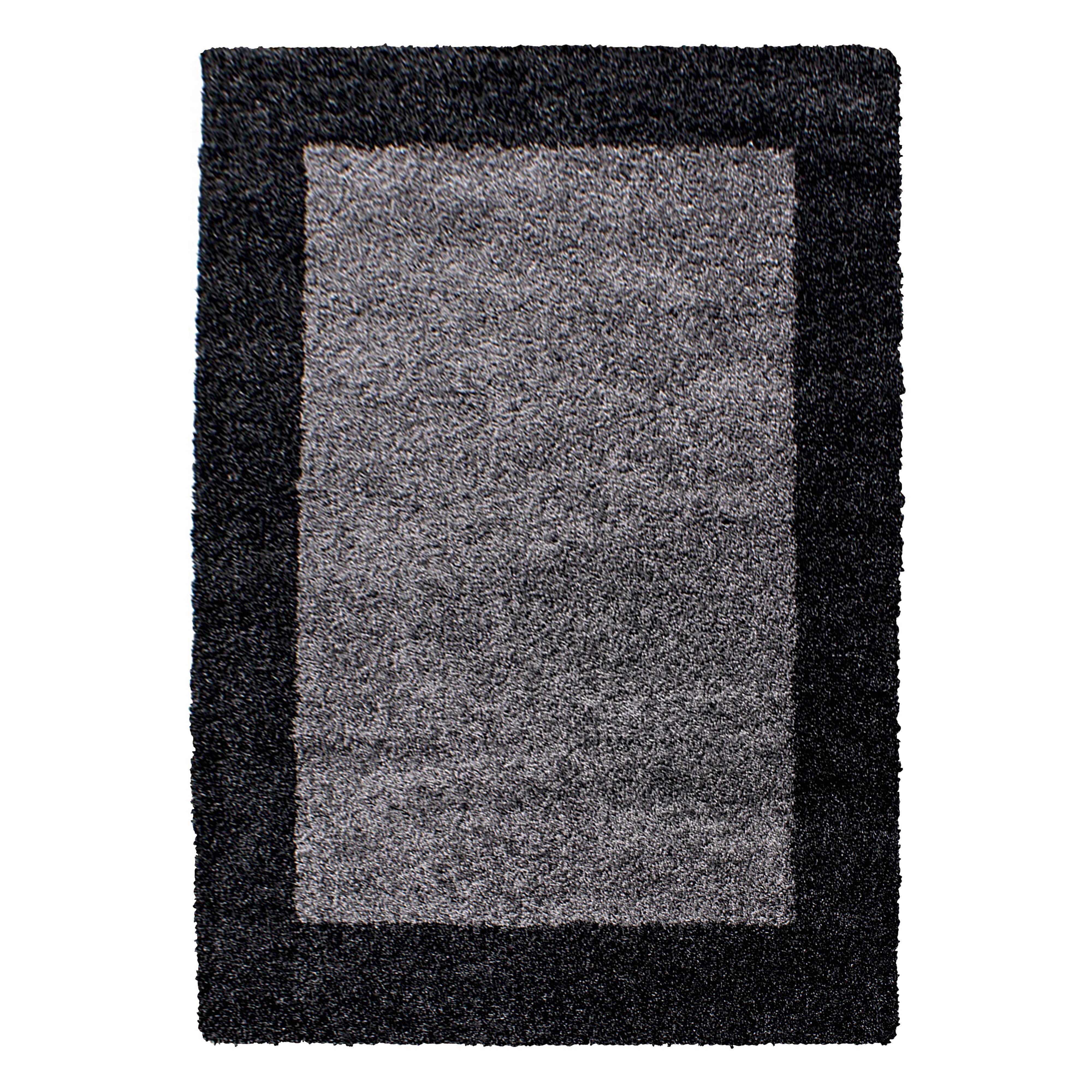 Hochflorteppiche, Bordüre Design, Farbe Anthrazit, Teppich für Wohnzimmer, Rücken aus Jute