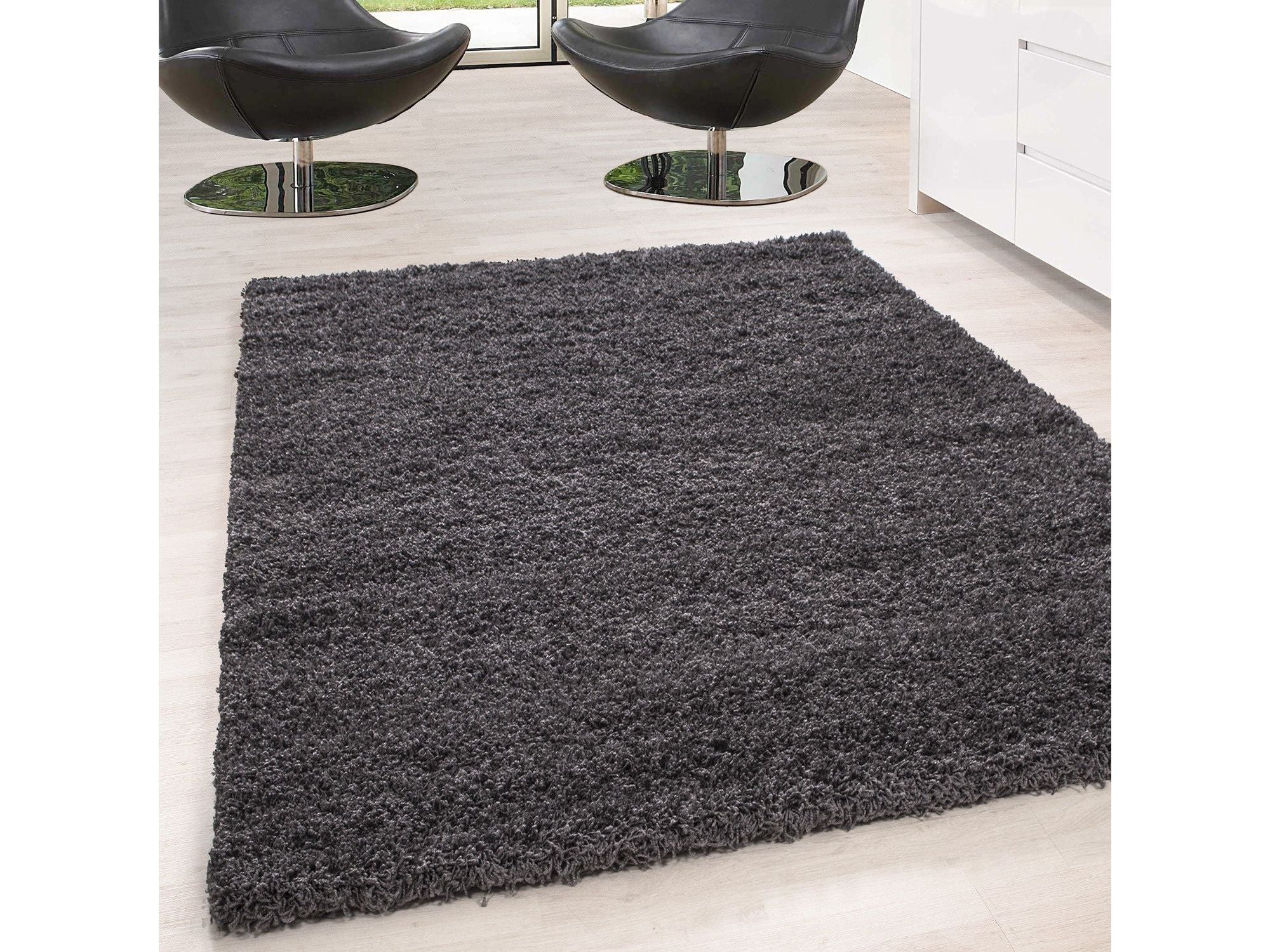 Hochflor Langflor Wohnzimmer DREAM Shaggy Teppich Unifarbe Florhöhe 5cm Grau