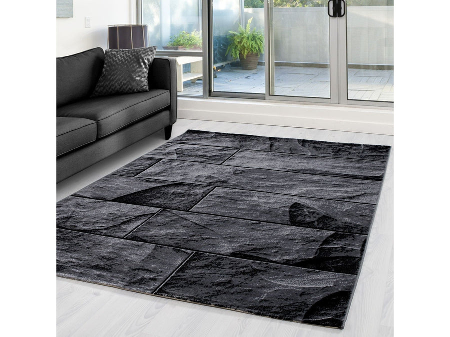 Moderner Designer Wohnzimmer Teppich mit Steinmotiv PARMA 9250 Schwarz-Grau