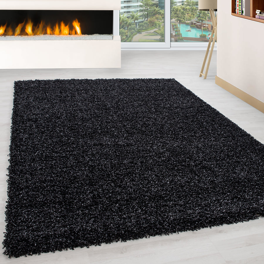 Unicolor Hochflor Teppich: Einfarbig Anthrazit