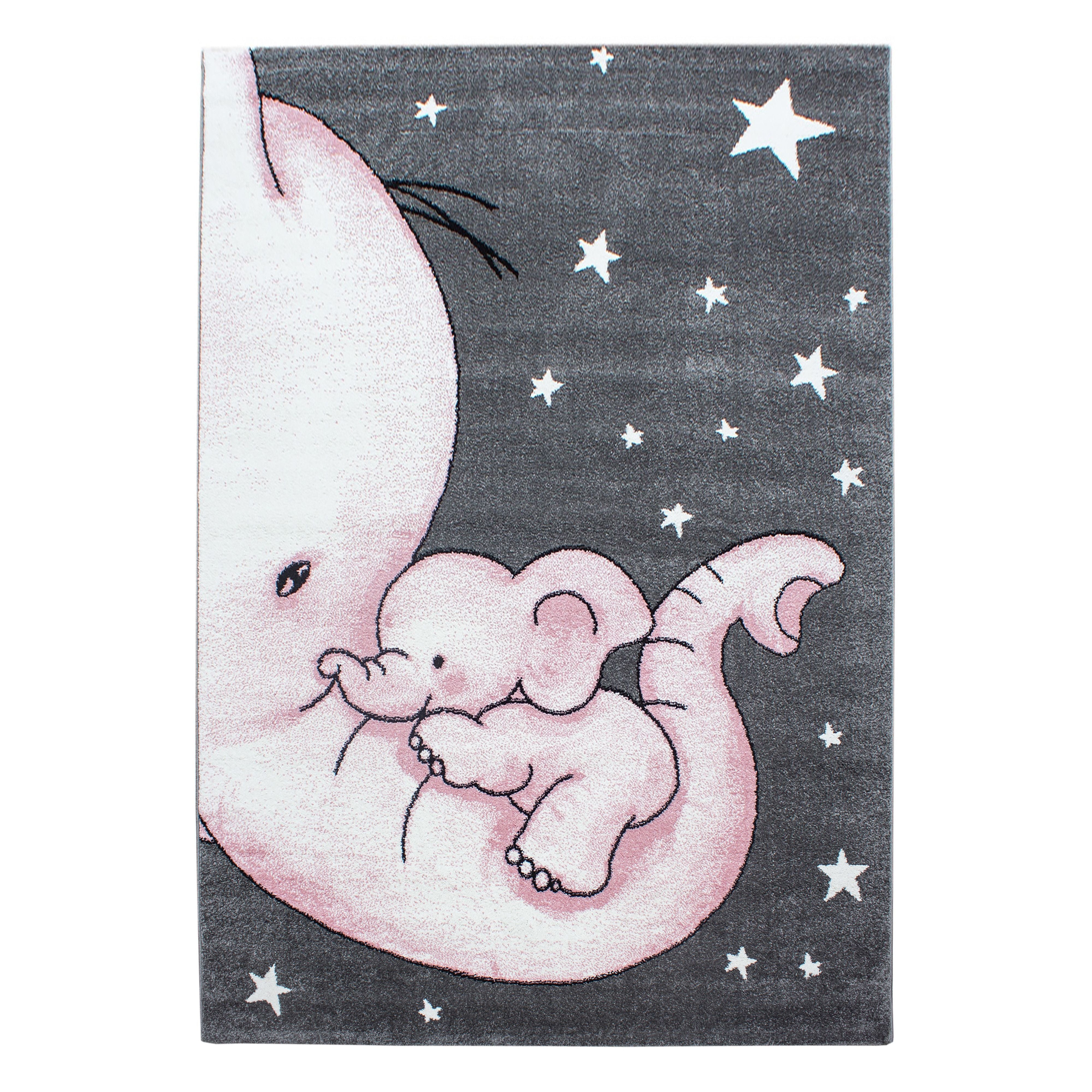 Kinderteppiche, Elefant-Design, Farbe Pink, Teppich für Kinderzimmer, Rücken aus Jute