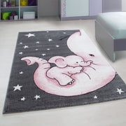 Kinderteppiche, Elefant-Design, Farbe Pink, Teppich für Kinderzimmer, Rücken aus Jute
