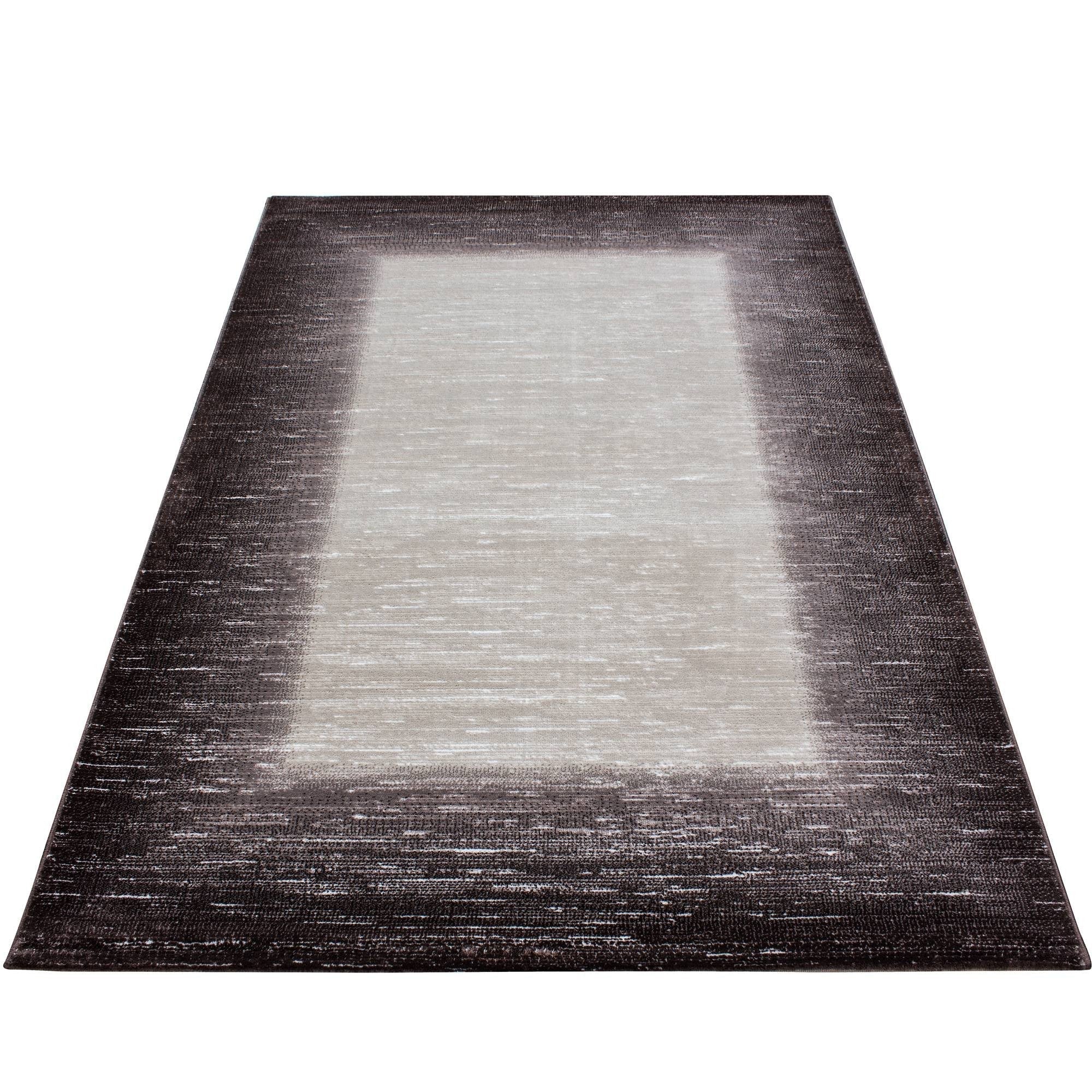 Teppich Modern Designer Wohnzimmer Bordüre Muster Meliert Braun Beige Creme
