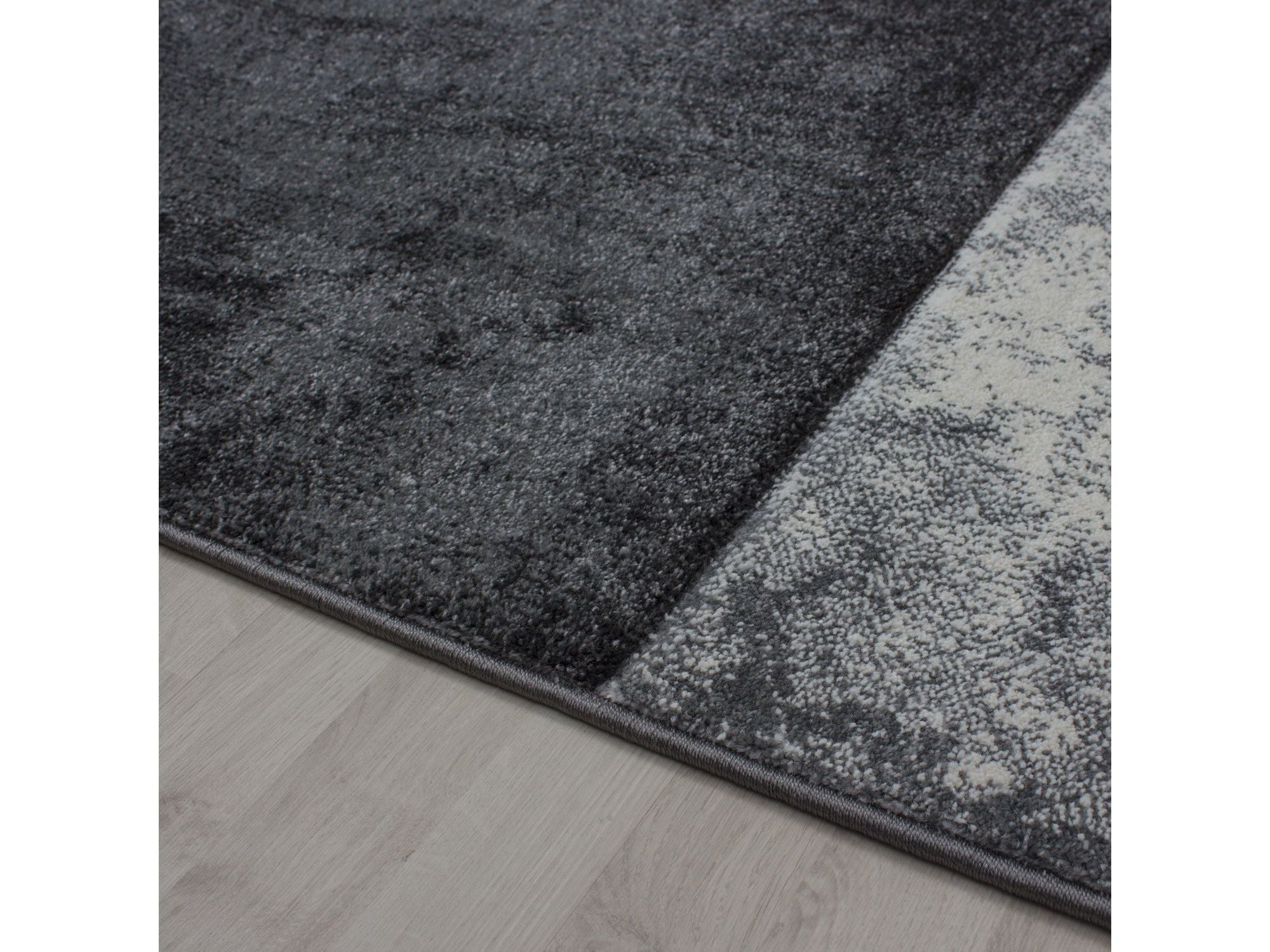 Designer Teppich Modern Kariert Muster Konturenschnitt Schwarz Grau Weiß