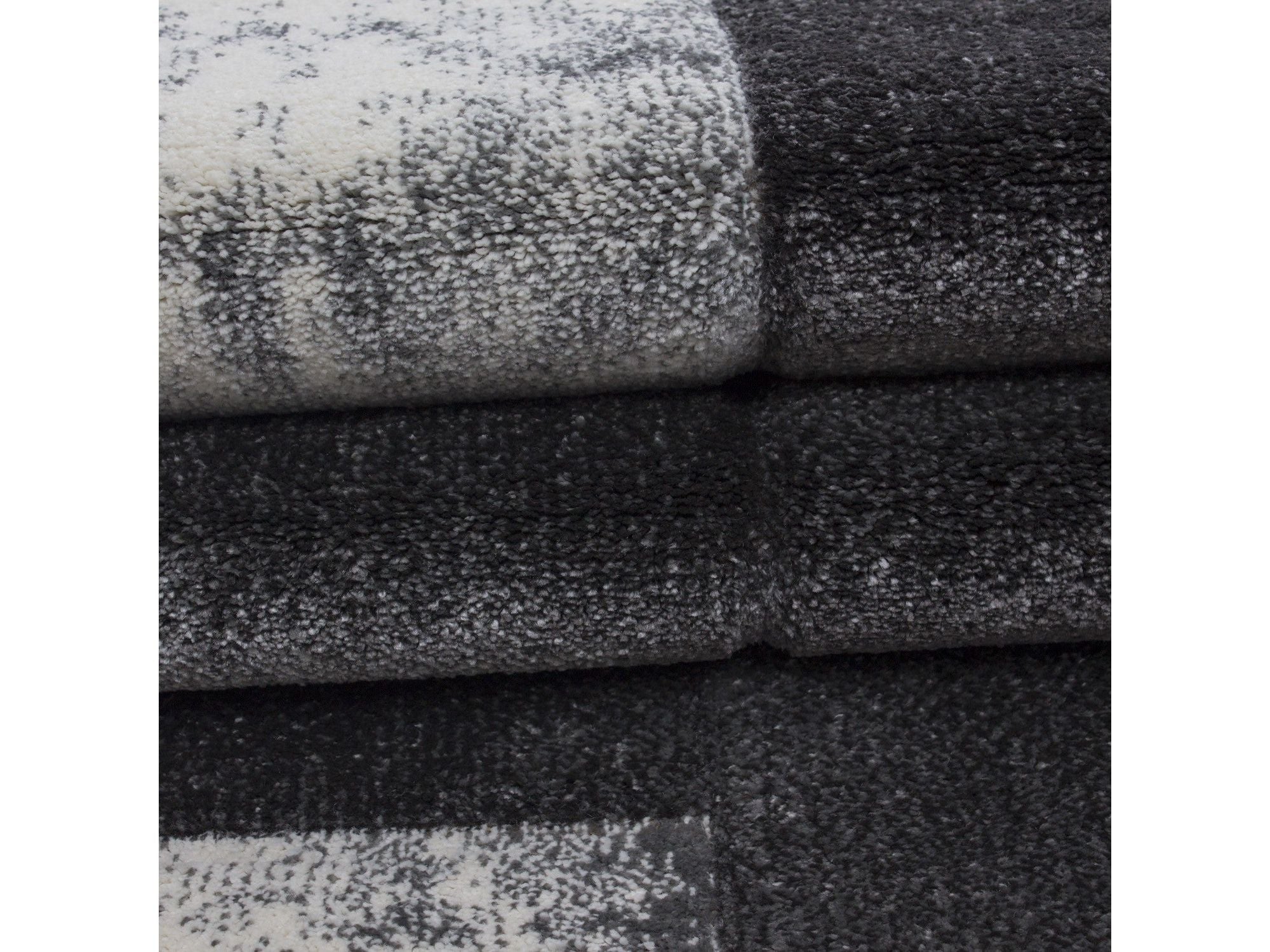 Designer Teppich Modern Kariert Muster Konturenschnitt Schwarz Grau Weiß